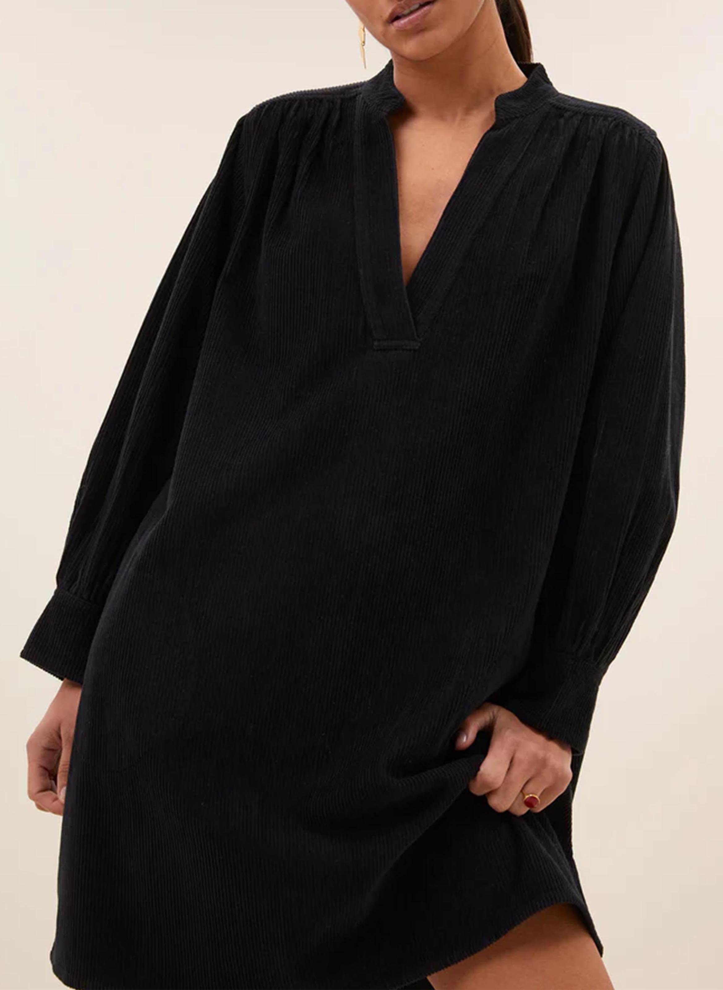 Short ribbed dress with Tunisian collar BY BAR Blue