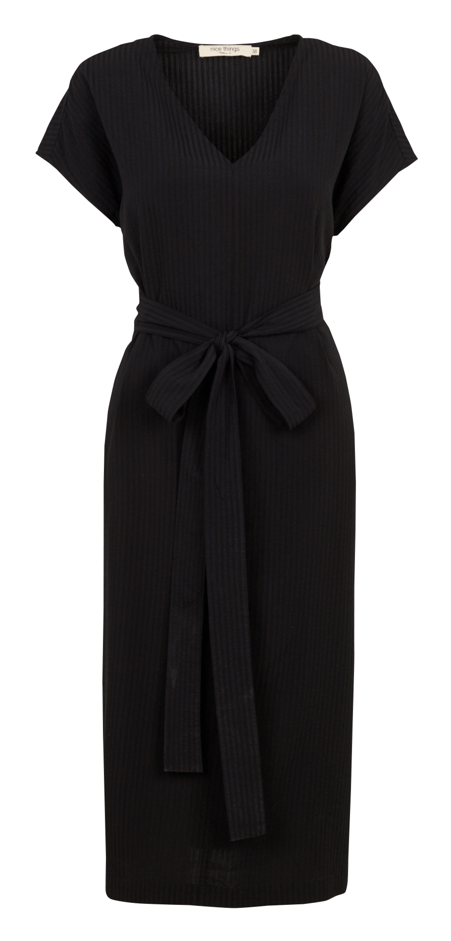 Round-neck linen-blend midi dress  Black