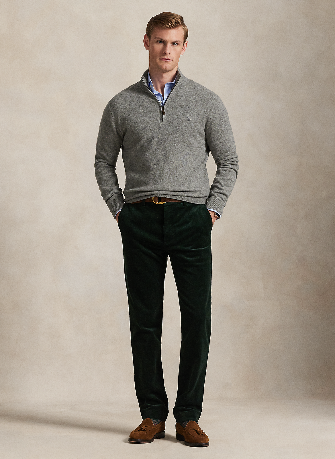 Regular-Fit-Pullover aus Merinowolle mit Stehkragen und Stickerei POLO RALPH LAUREN Grau