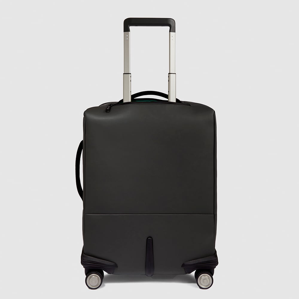 Slim 4-wheel cabin trolley suitcase in water-repellent rubber effect canvas with shock protection PIQUADRO Black