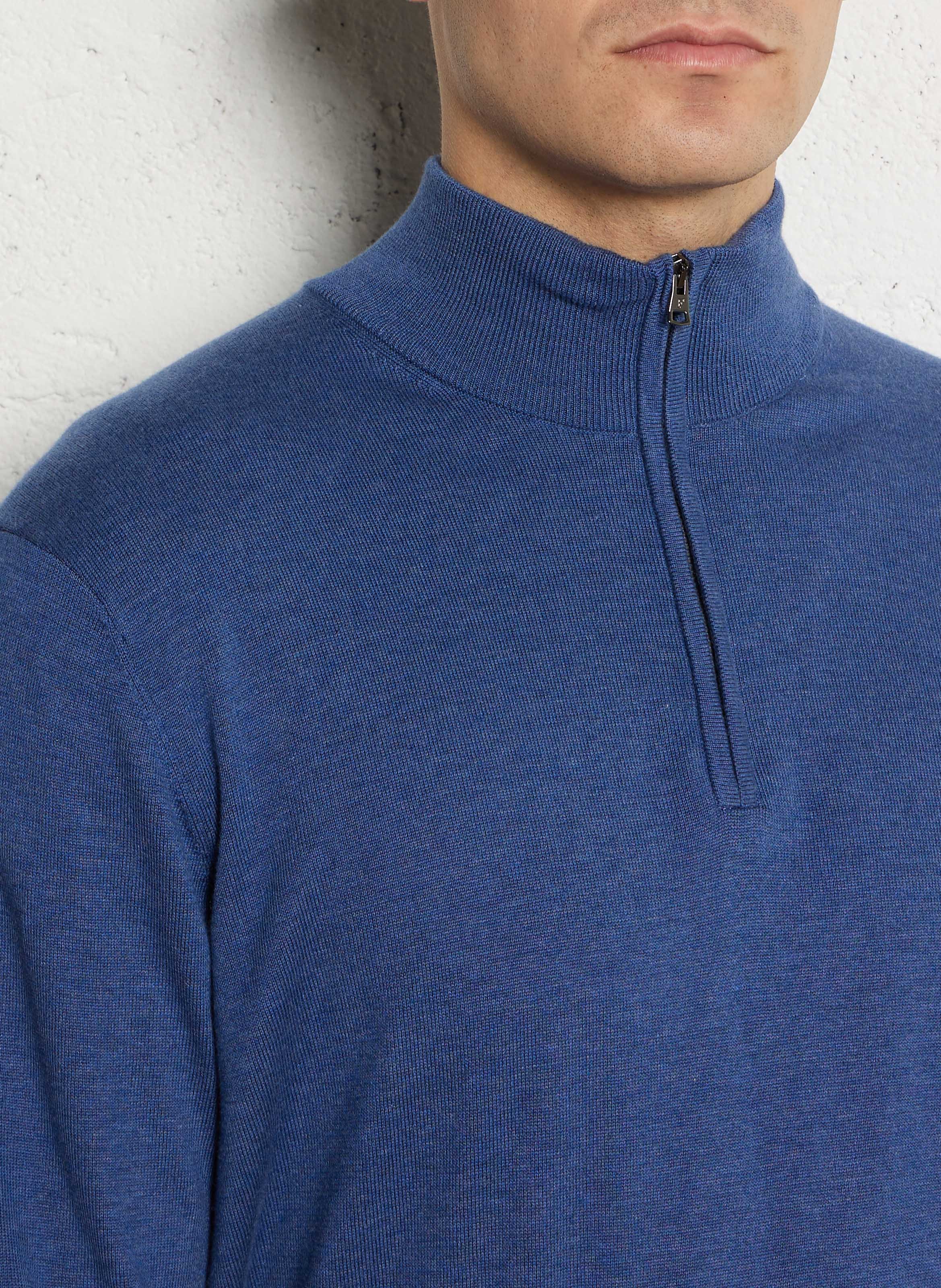 Pull droit col zippé en coton mélangé FACONNABLE Bleu