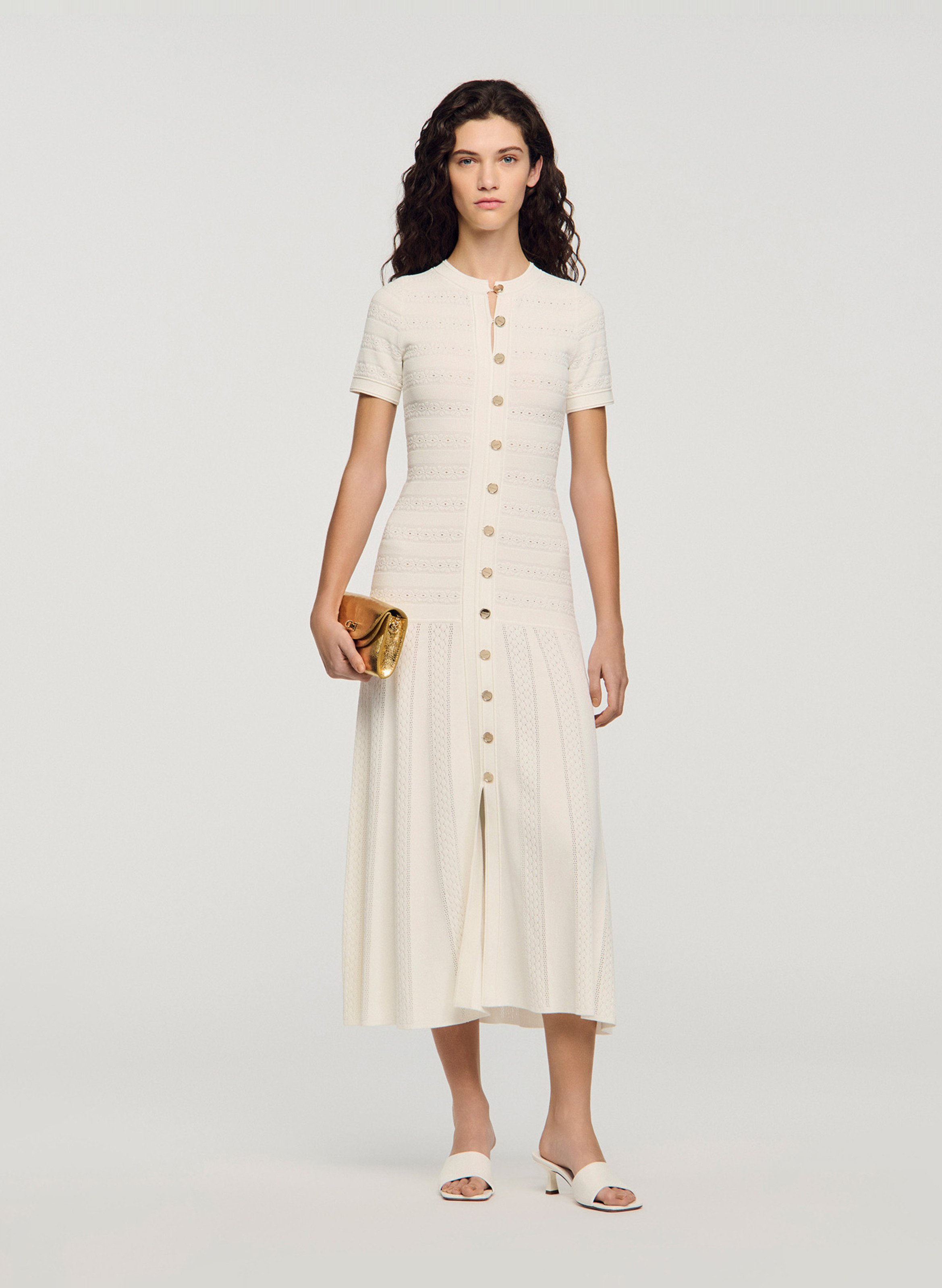 Robe longue évasée col rond SANDRO Beige