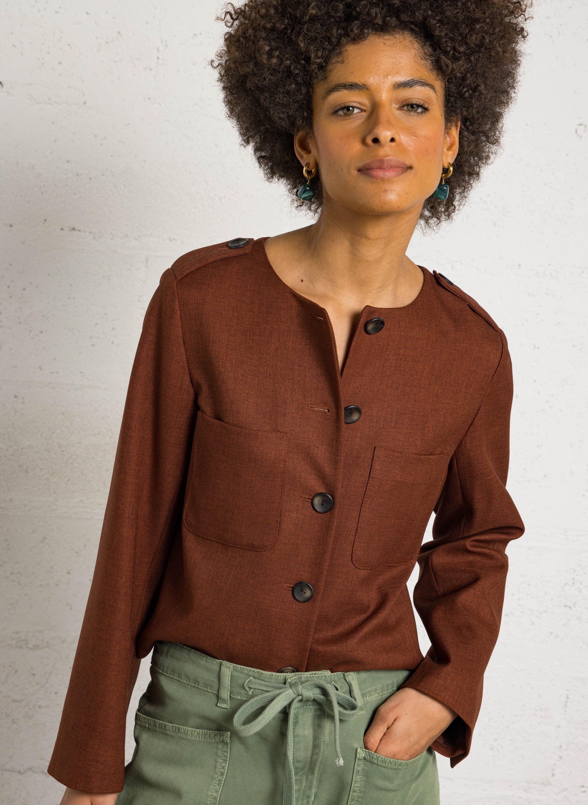 Giacca dritta collo rotondo MAISON 123 Beige