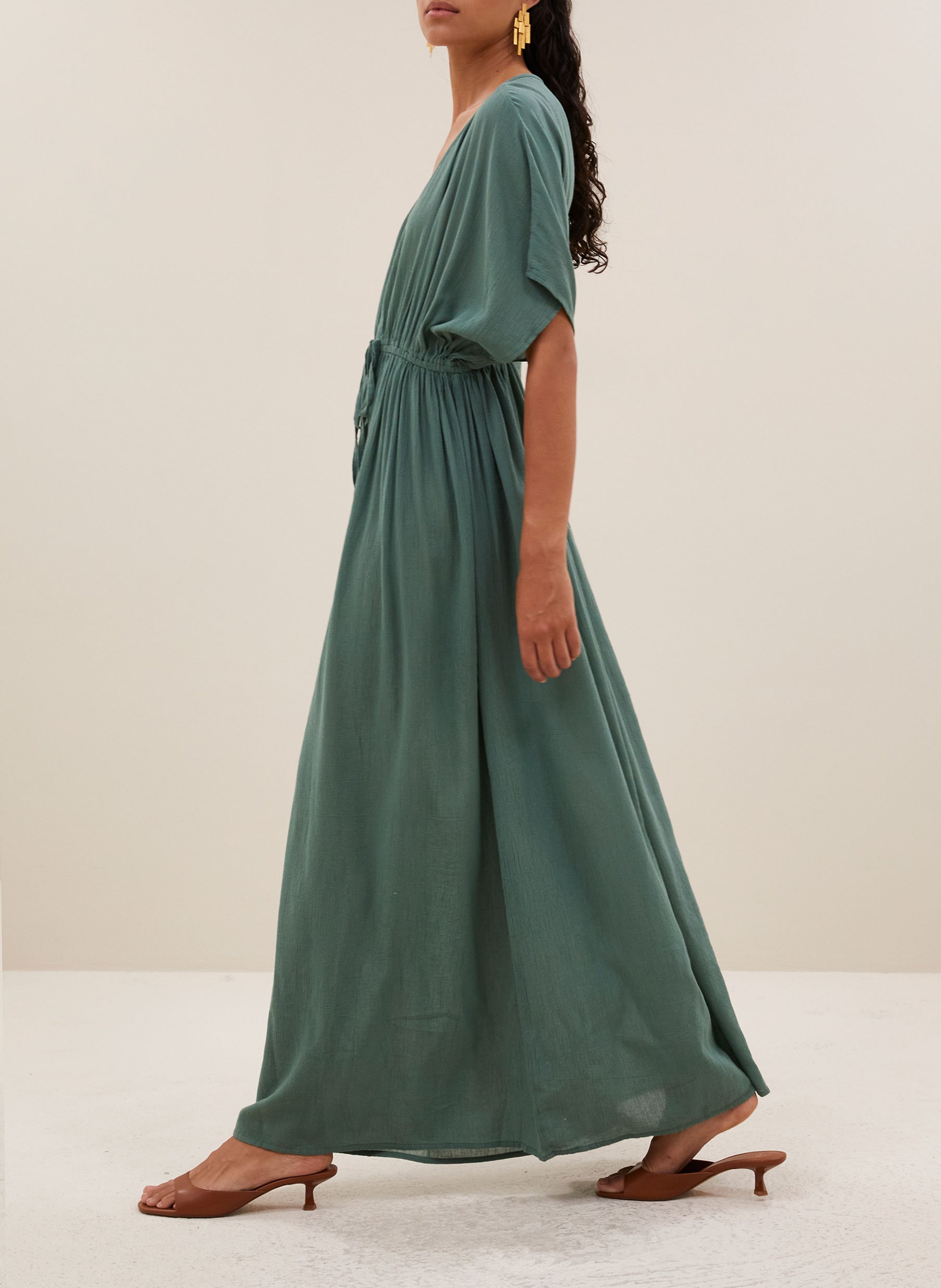 Robe longue ample en coton mélangé BY BAR Vert