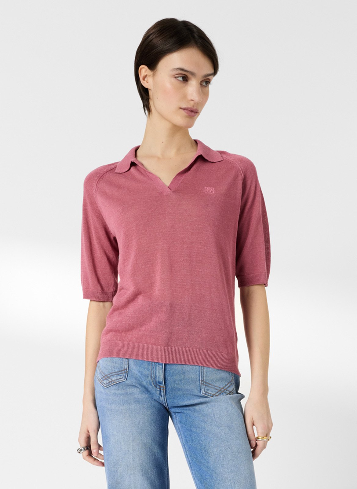 Gebreide polo van gemengd linnen GERARD DAREL Roze