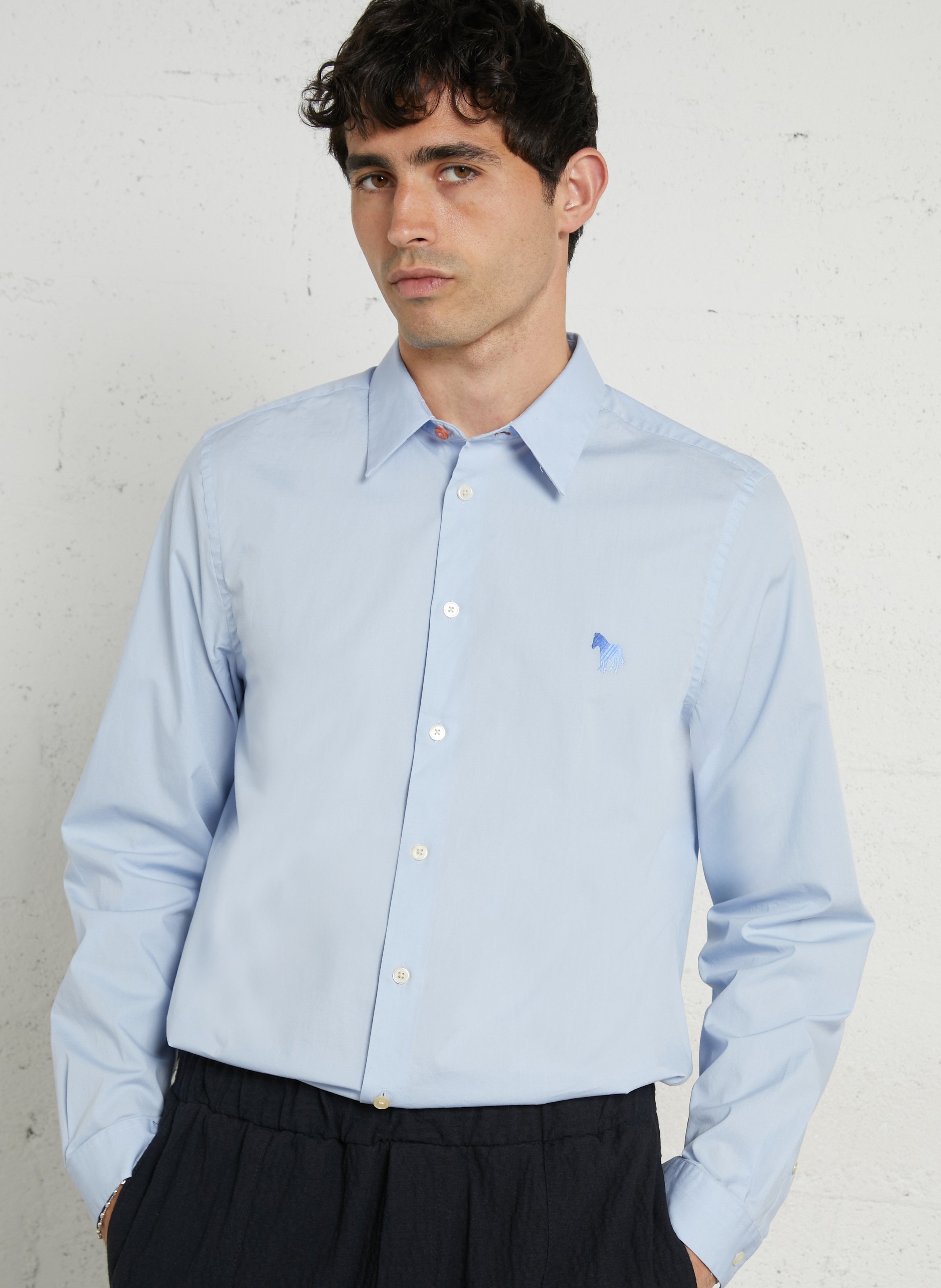 Camisa recta de mezcla de algodón orgánico con cuello clásico PAUL SMITH Azul
