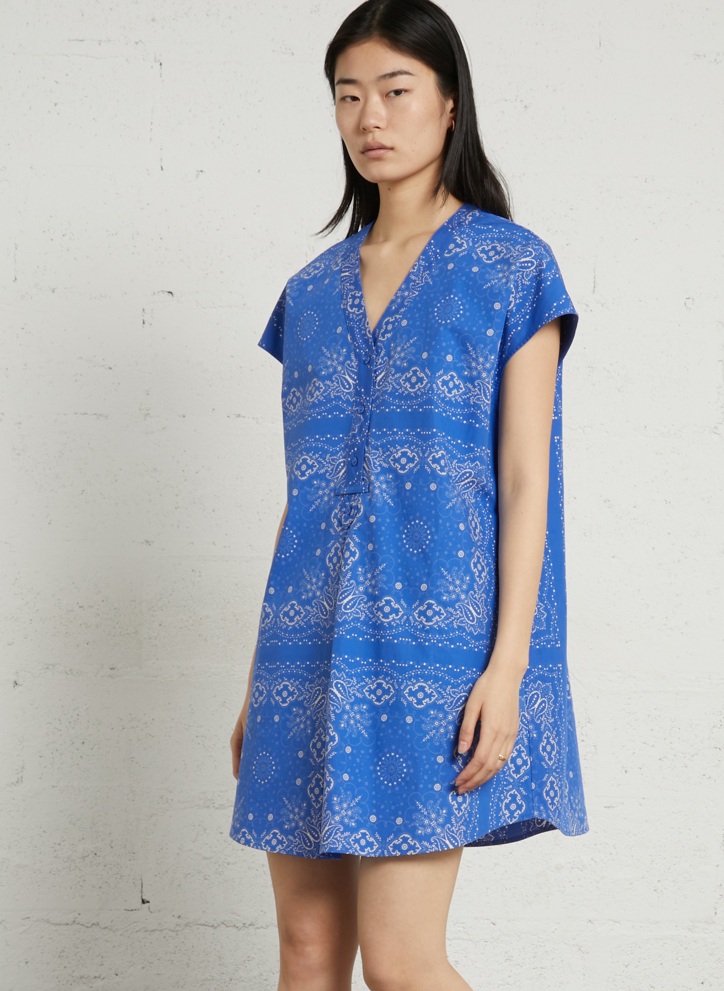 Midi-Kleid mit weitem Schnitt und V-Ausschnitt BENSIMON Blau