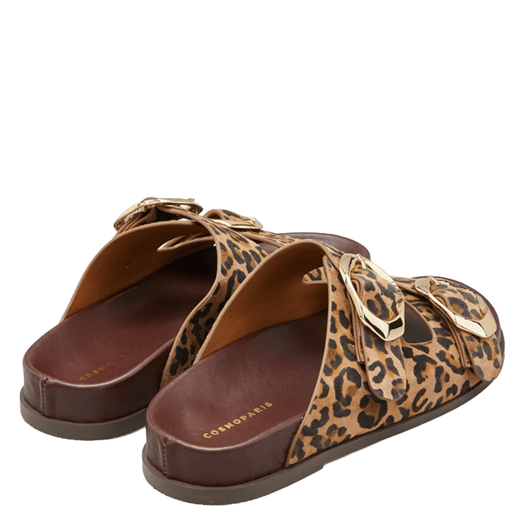 Flat leopard print leather strap mules COSMOPARIS Beige