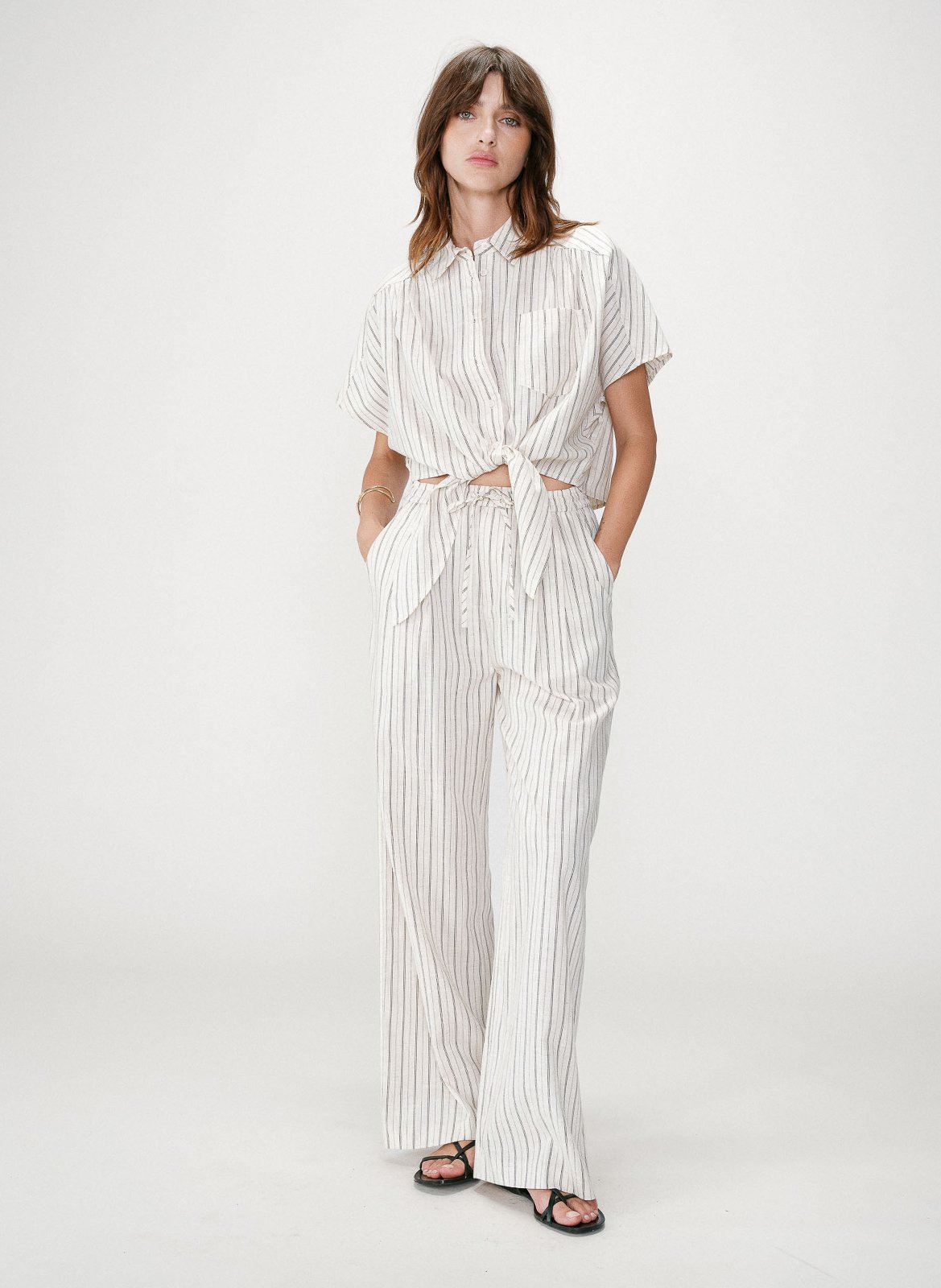 Pantalon large à rayures GRACE ET MILA Beige