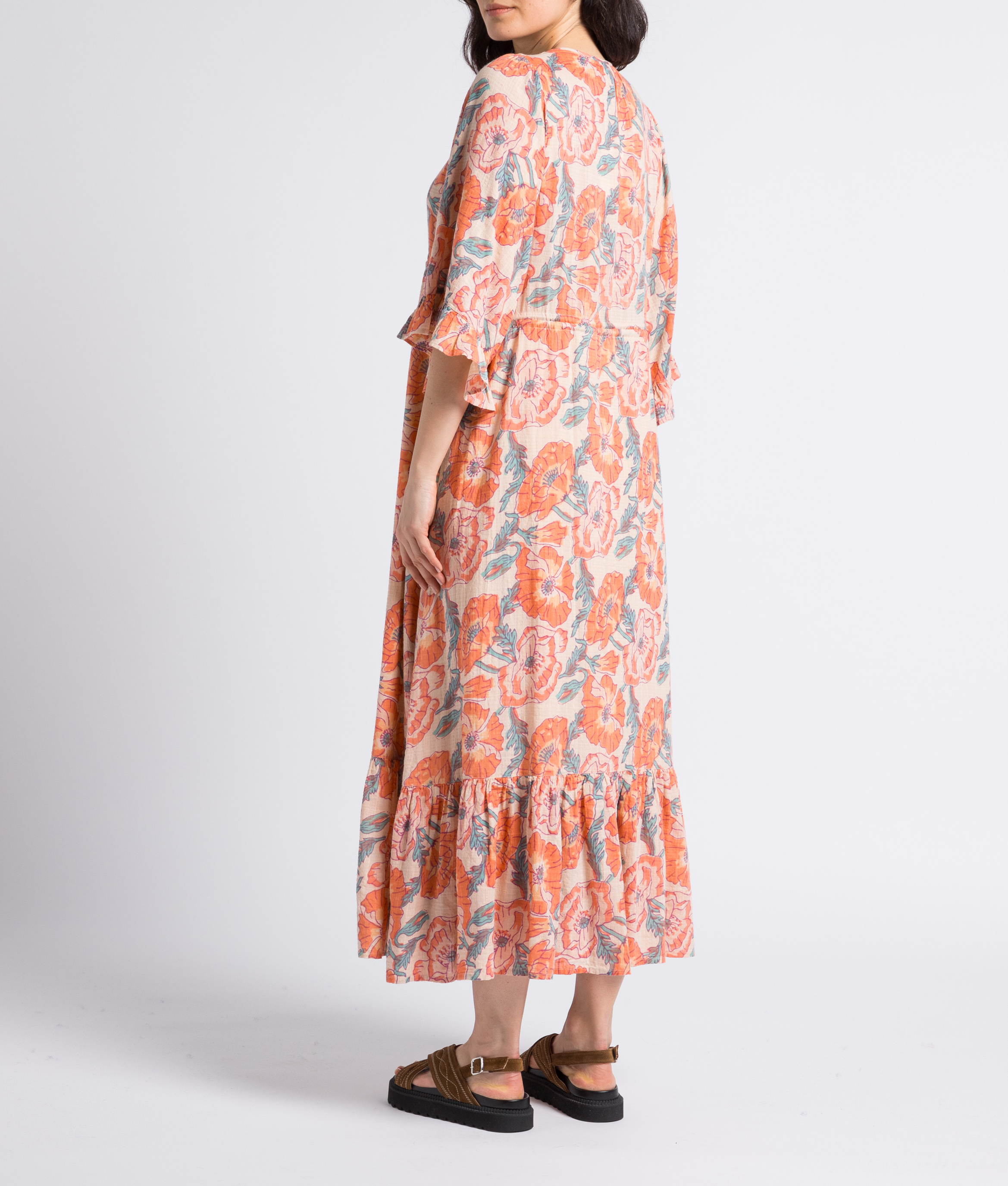 Robe longue cintrée et imprimée en coton mélangé SWILDENS Blanc