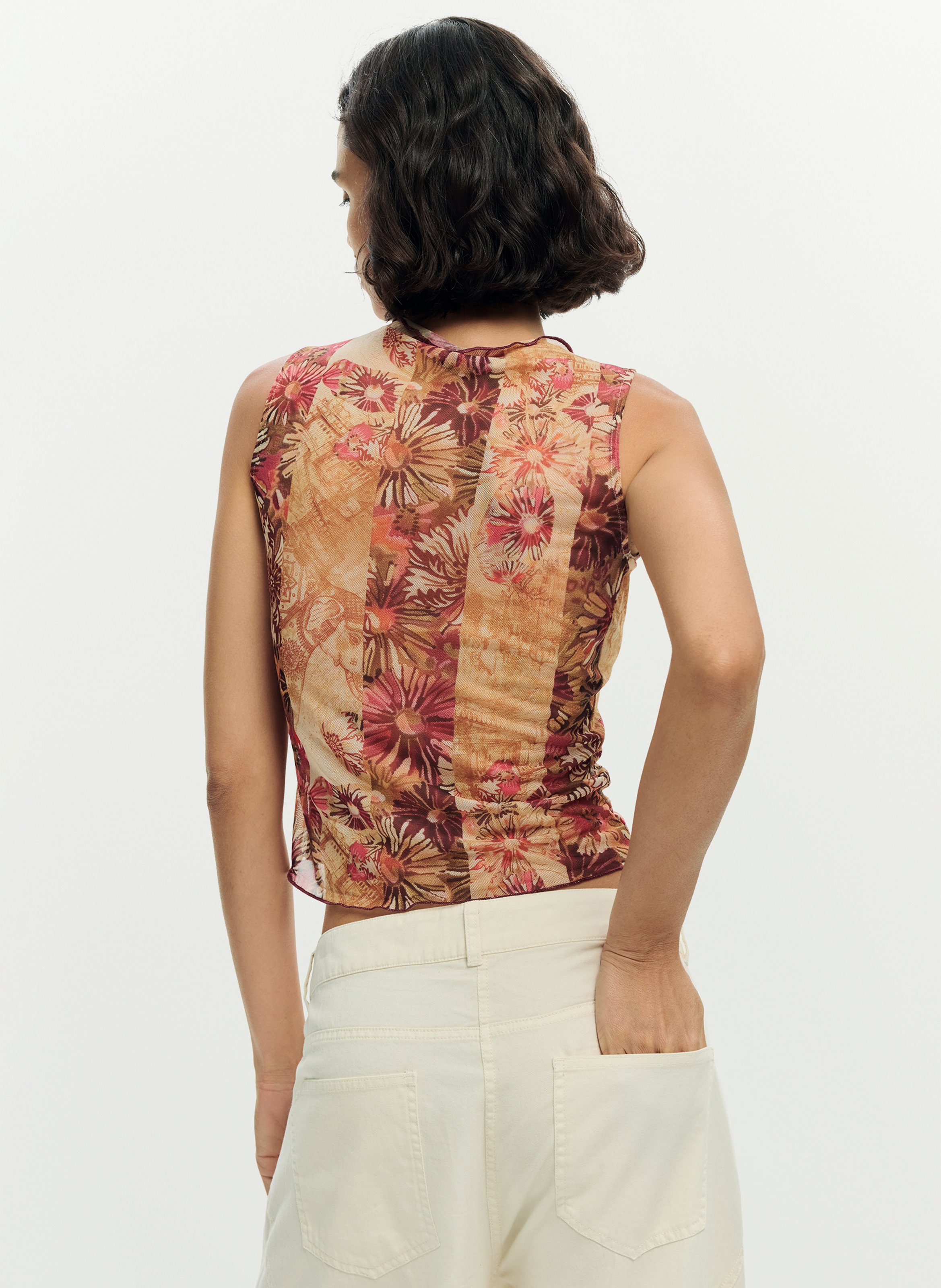Fitted round neck tank top with print DESIGUAL Multicolored