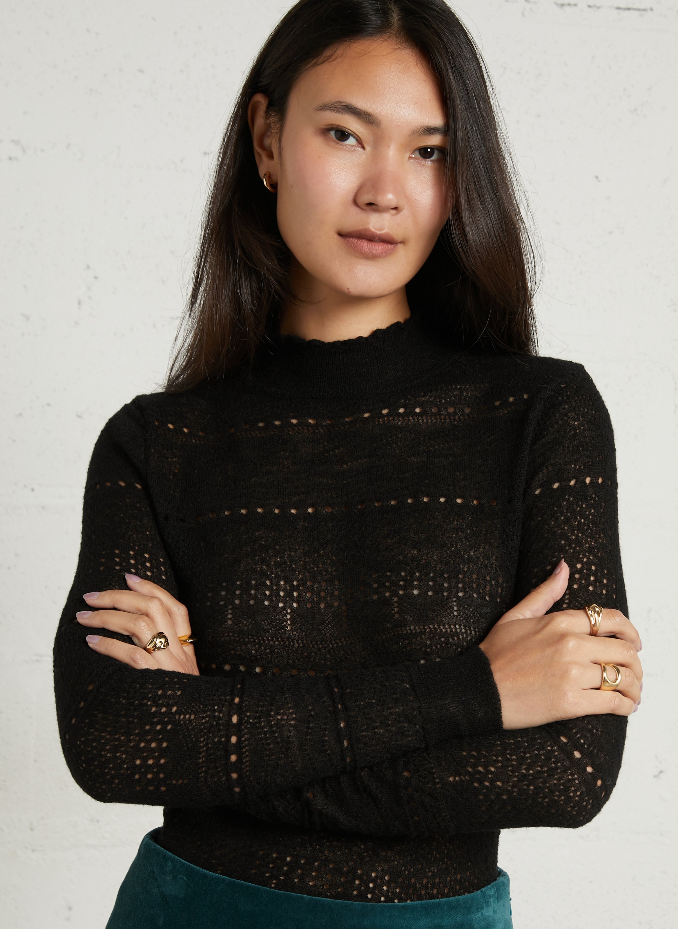 Gerade geschnittener Ajour-Strickpullover LOUISE MISHA Schwarz