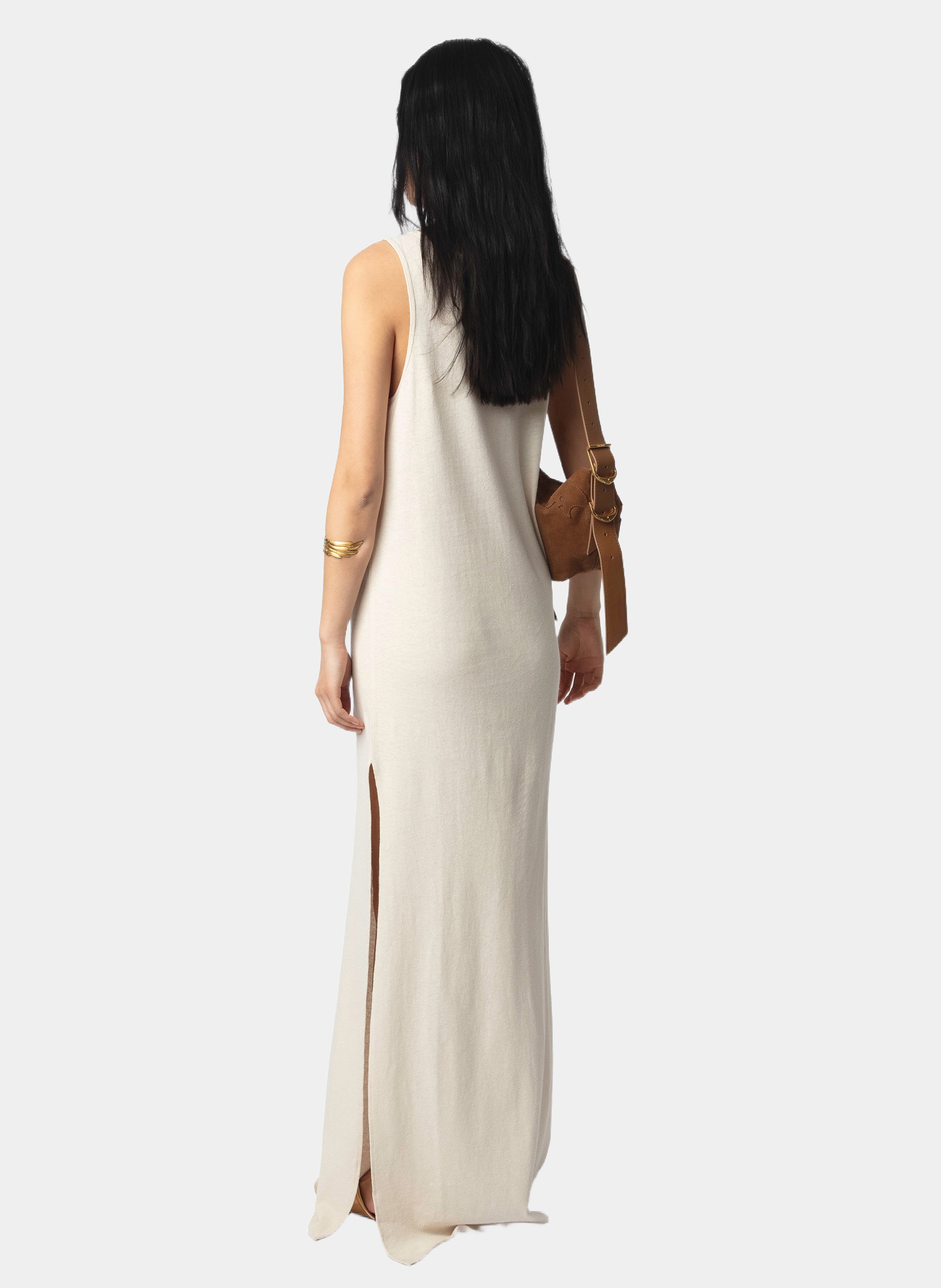 Langes Kleid mit V-Ausschnitt aus Baumwolle und Leinen gemischt ZADIG&VOLTAIRE Weiss