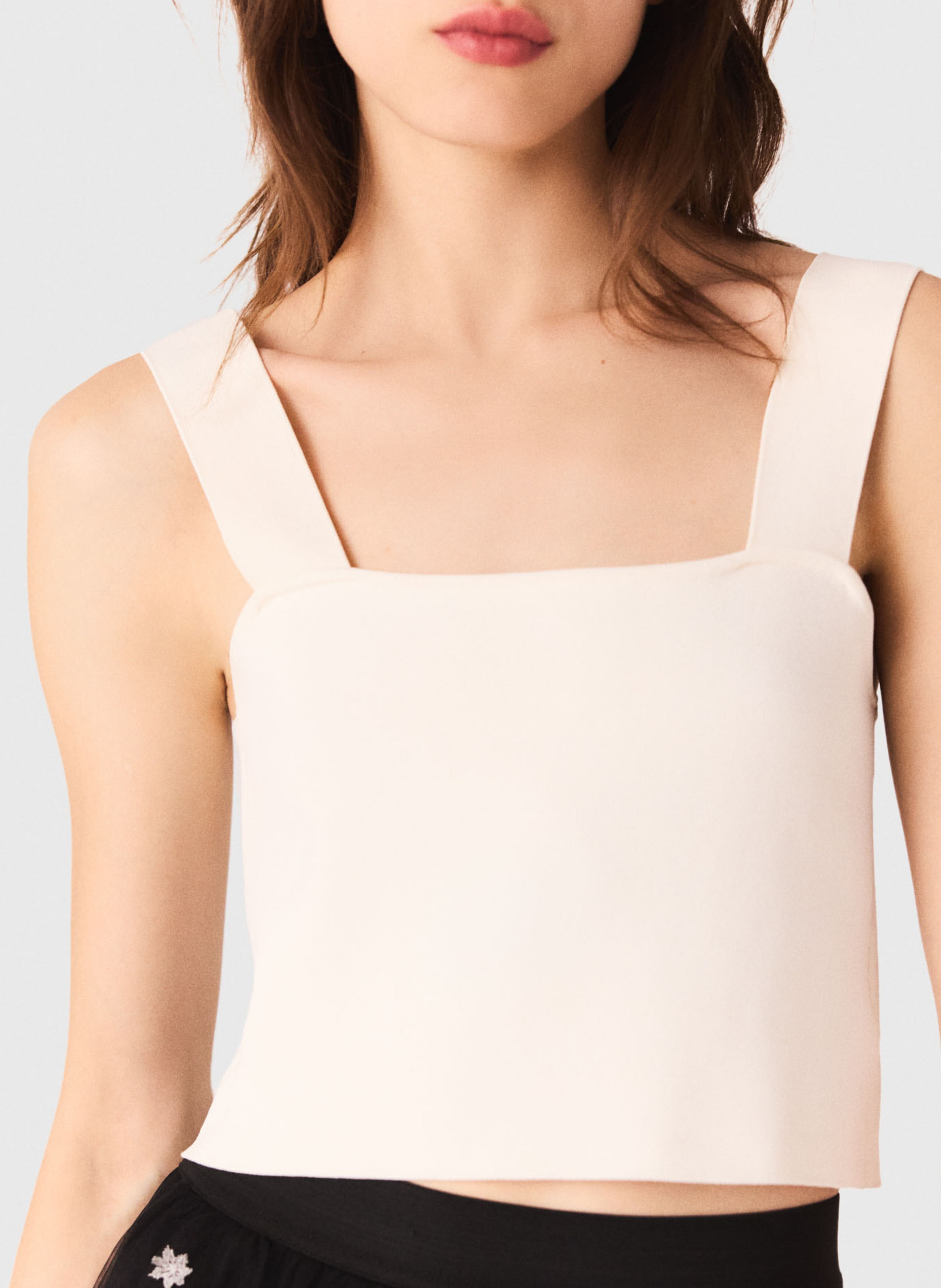 Korte top met vierkante hals MAJE Beige