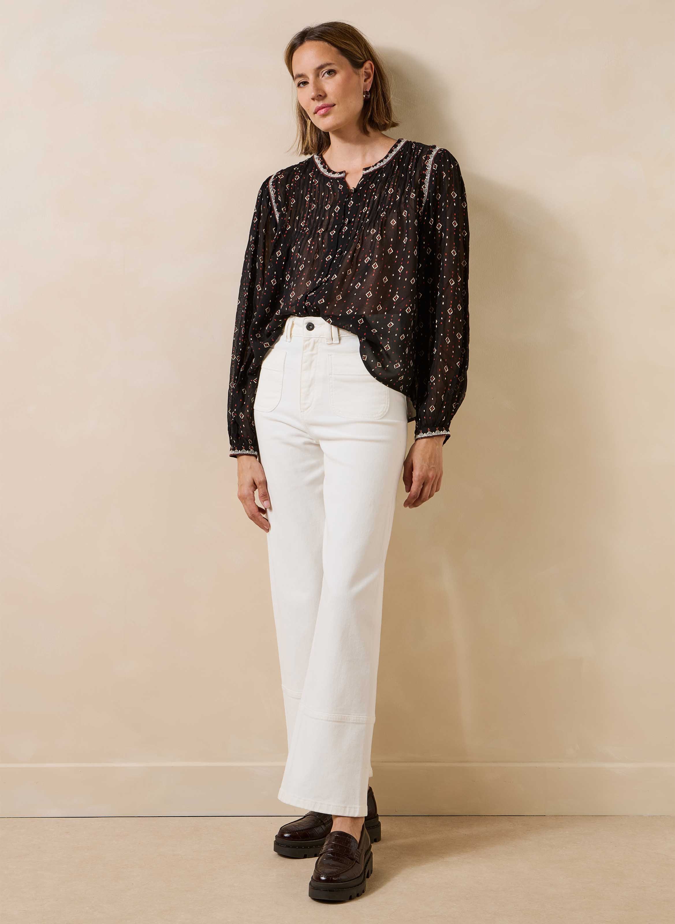 Wijdvallende blouse met grafische print LA FEE MARABOUTEE Zwart