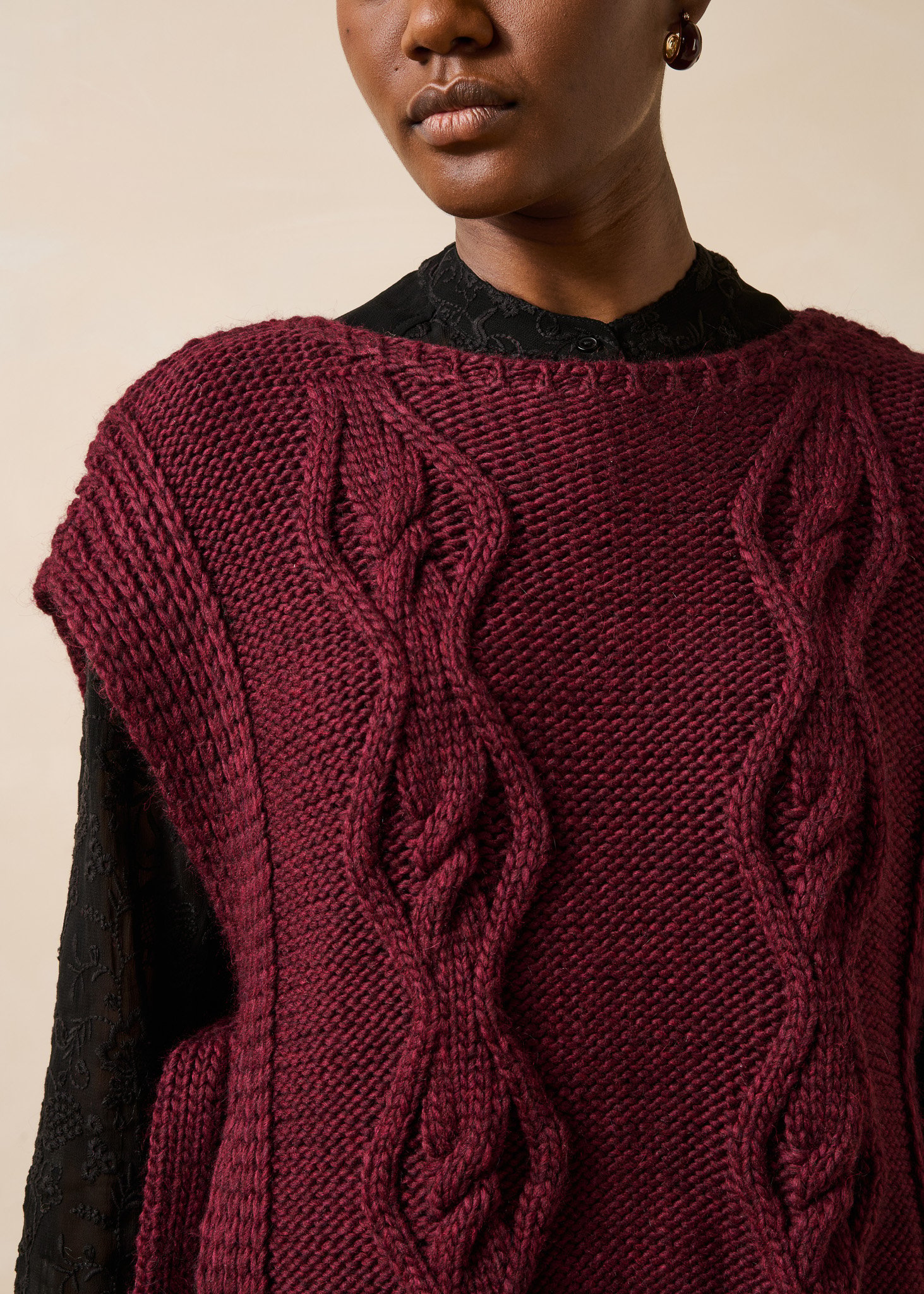 Pull sans manches ample en maille torsade LA FEE MARABOUTEE Violet