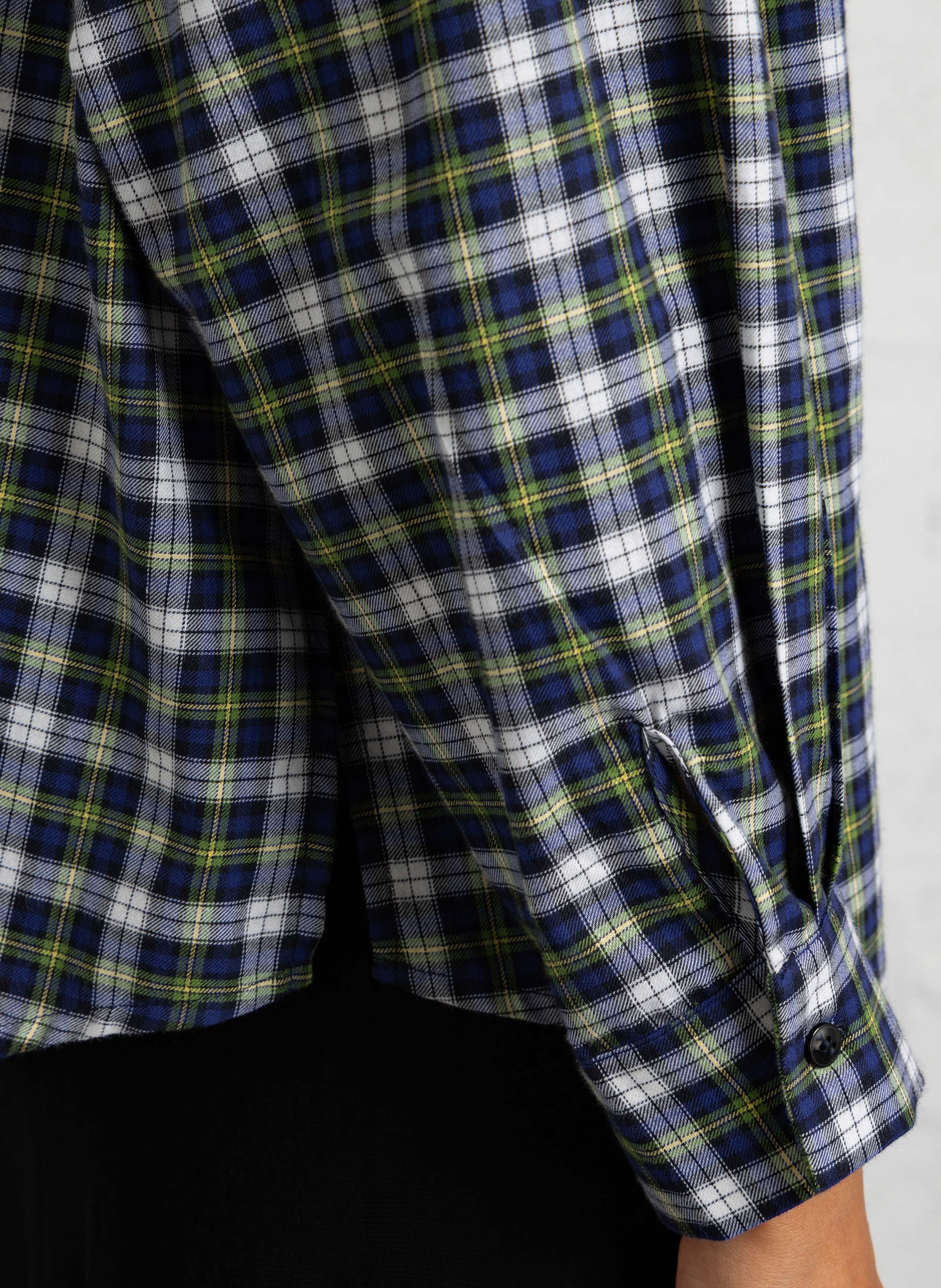 Checked cotton Victorian collar straight top SUZIE WINKLE Blue