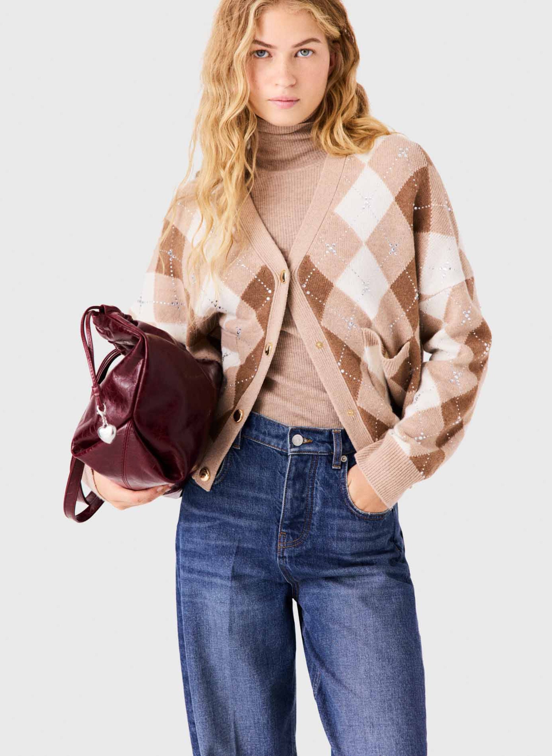 Cardigan à strass en laine mélangée MAJE Beige
