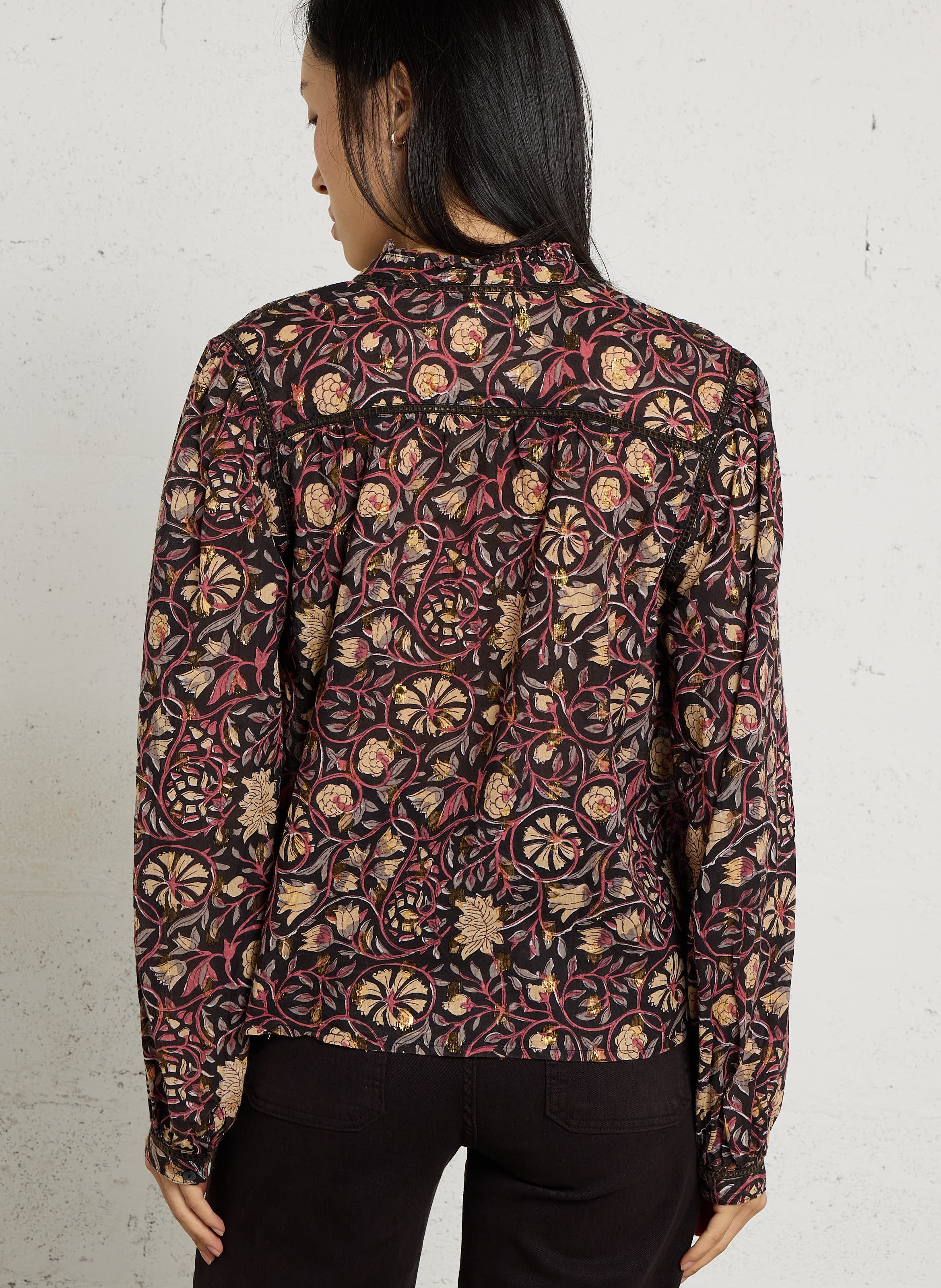 Wijdvallende blouse met print in gemengd katoen MAISON HOTEL Zwart