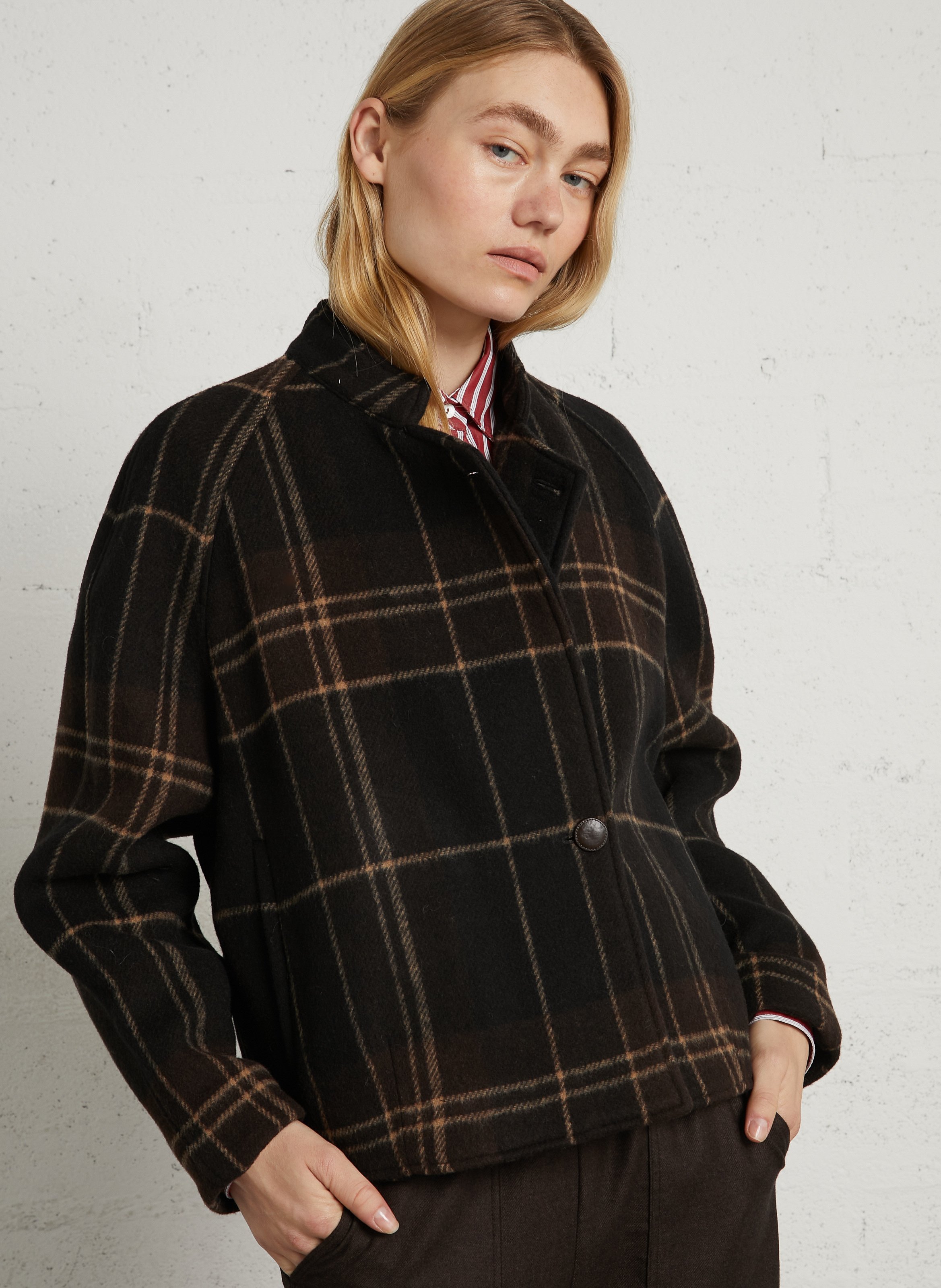 Straight checkered wool blend jacket DIEGA Multicolored