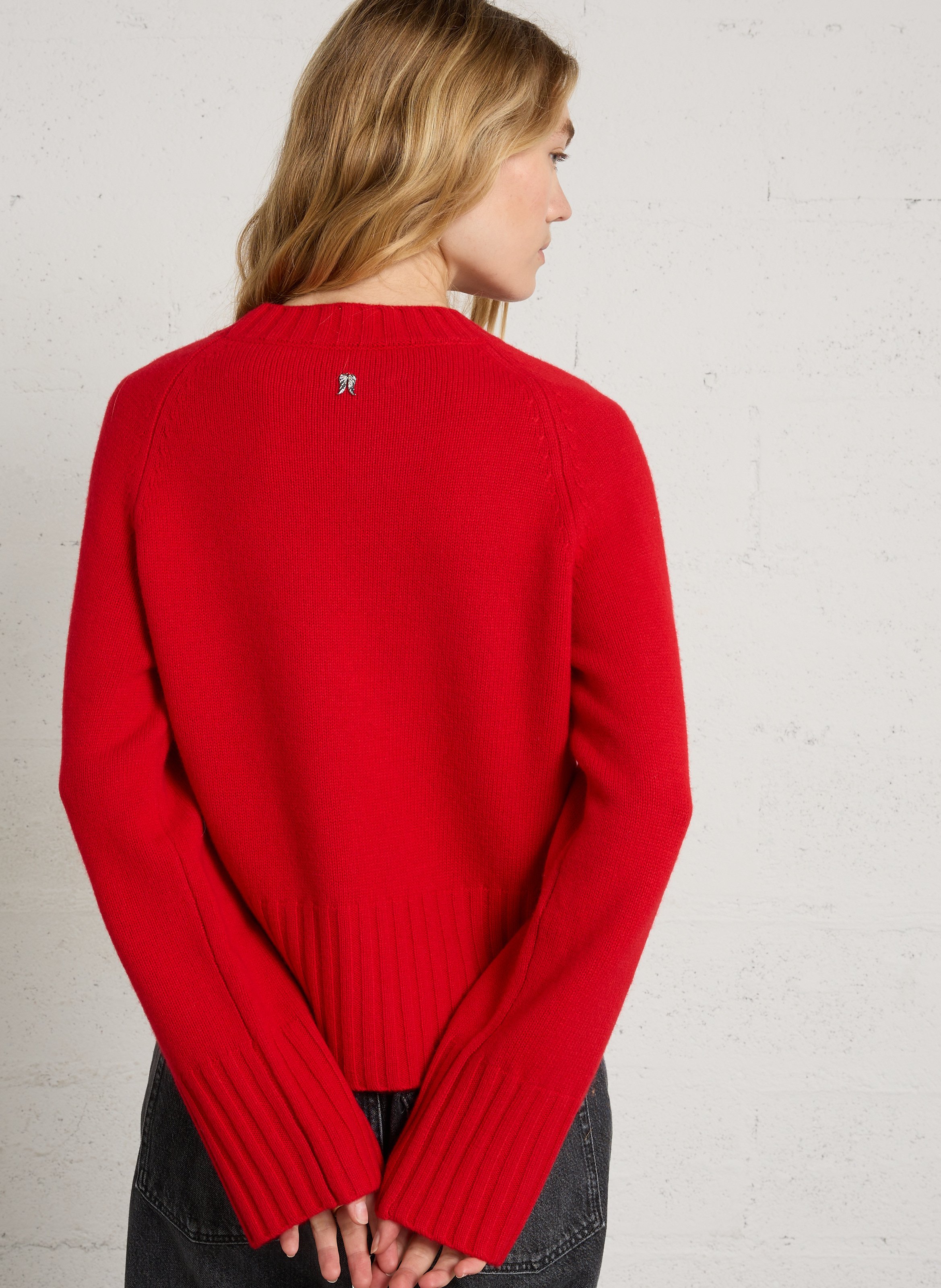 Pull droit col rond en laine et cachemire BERENICE Rouge