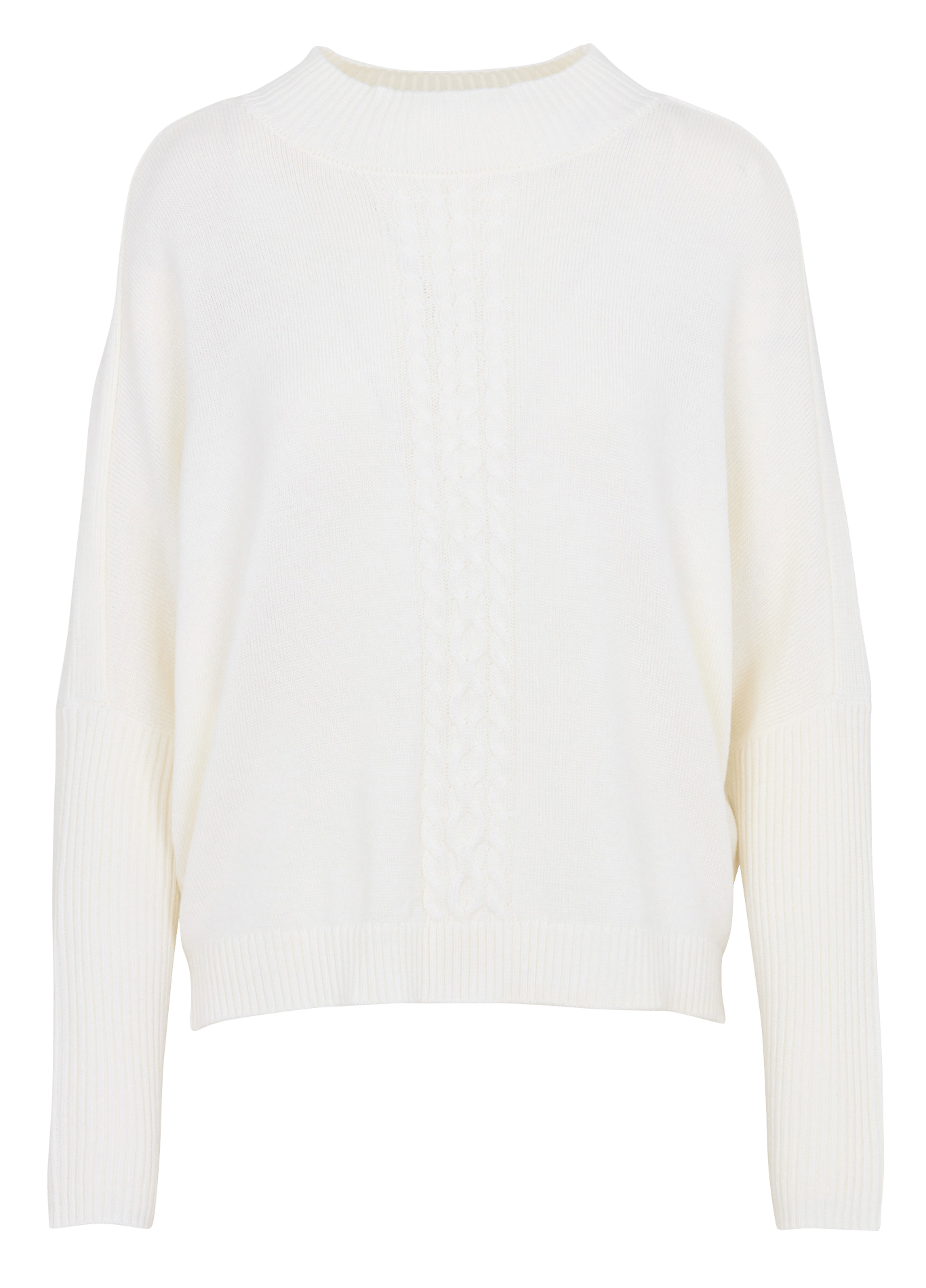 Weiter Rundhals-Pullover aus Zopfmuster-Wolle IKKS Weiss