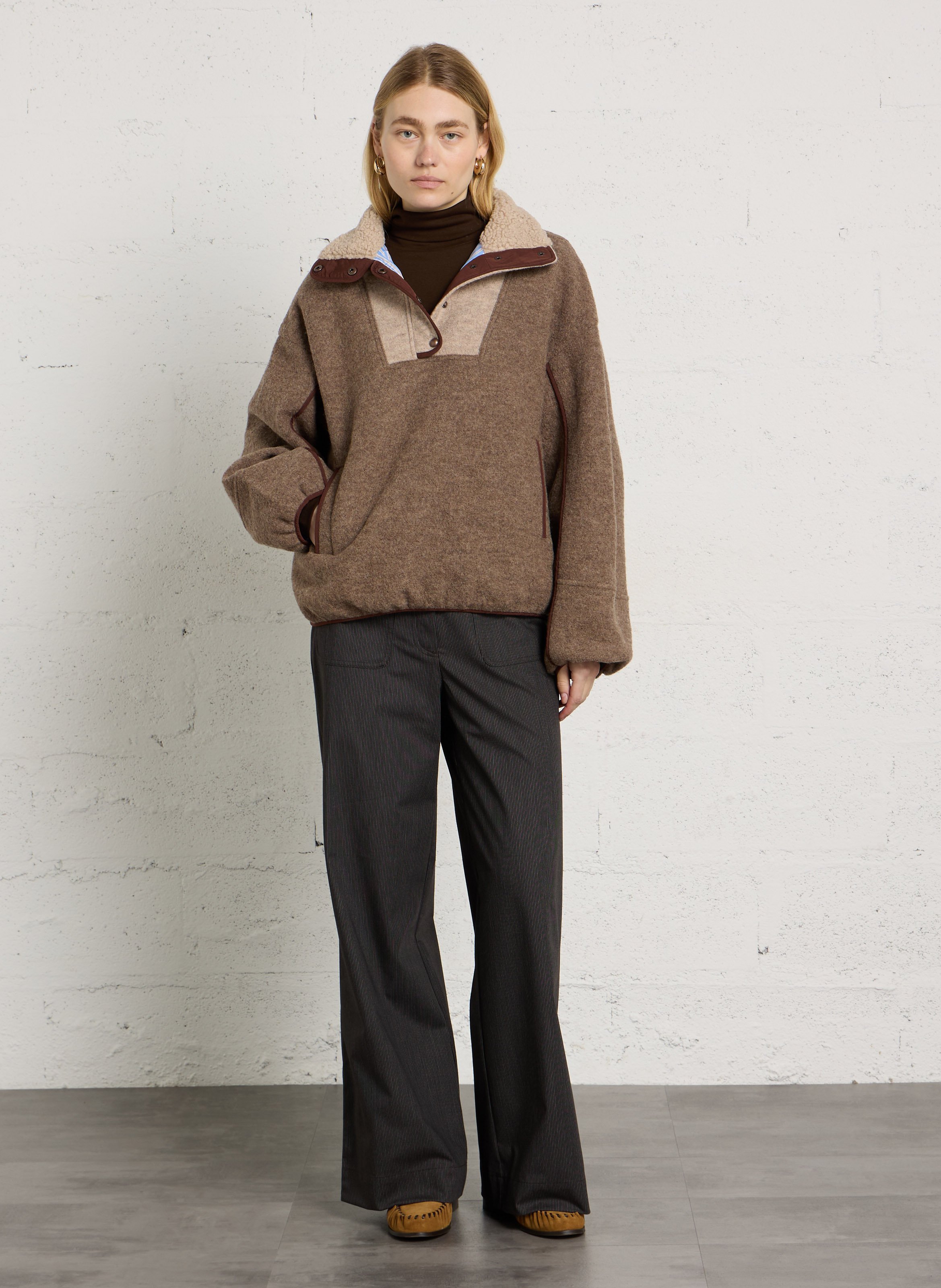 Solid wool coat with high neck SESSUN Beige