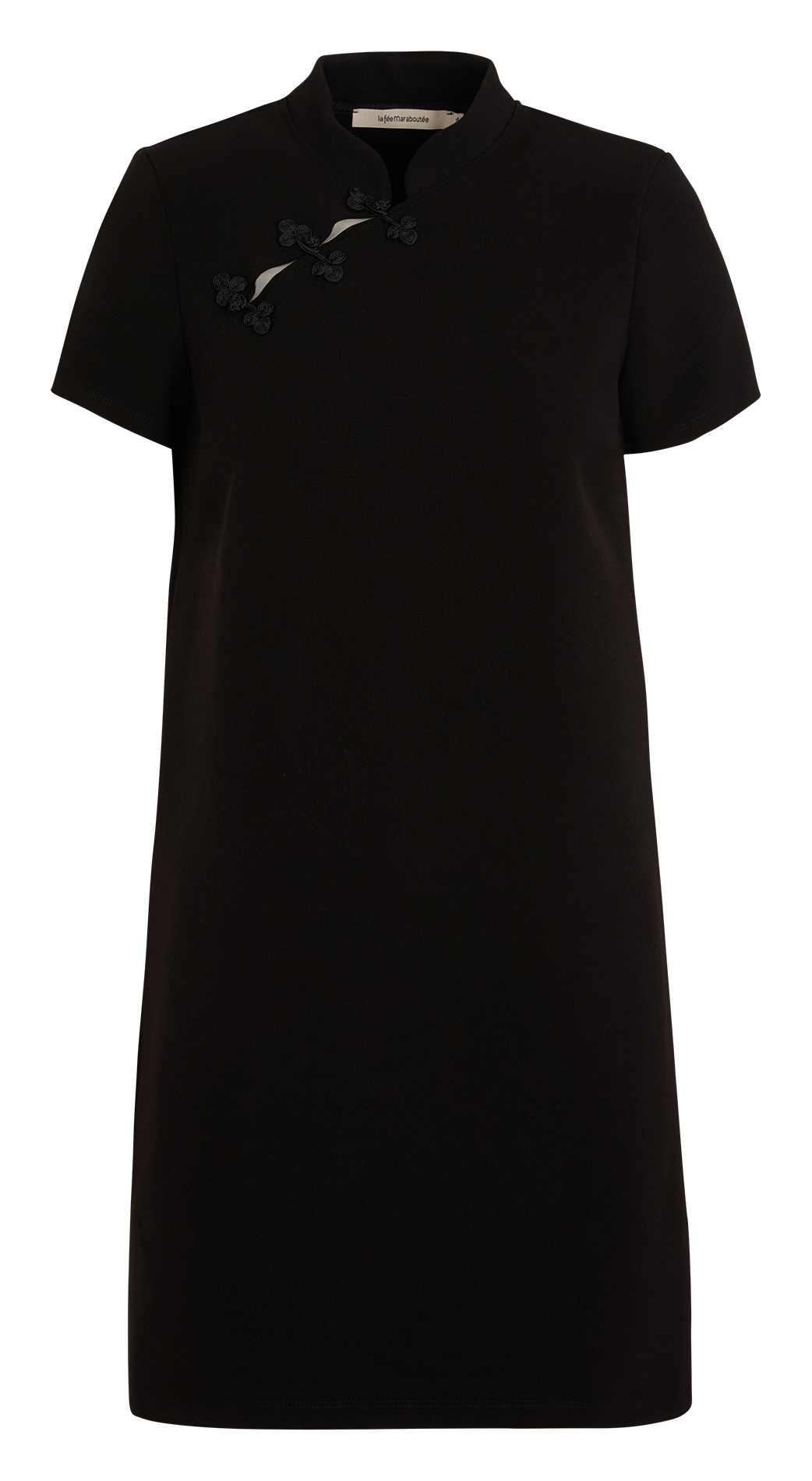 Korte uitlopende jurk met Mao-kraag Zwart