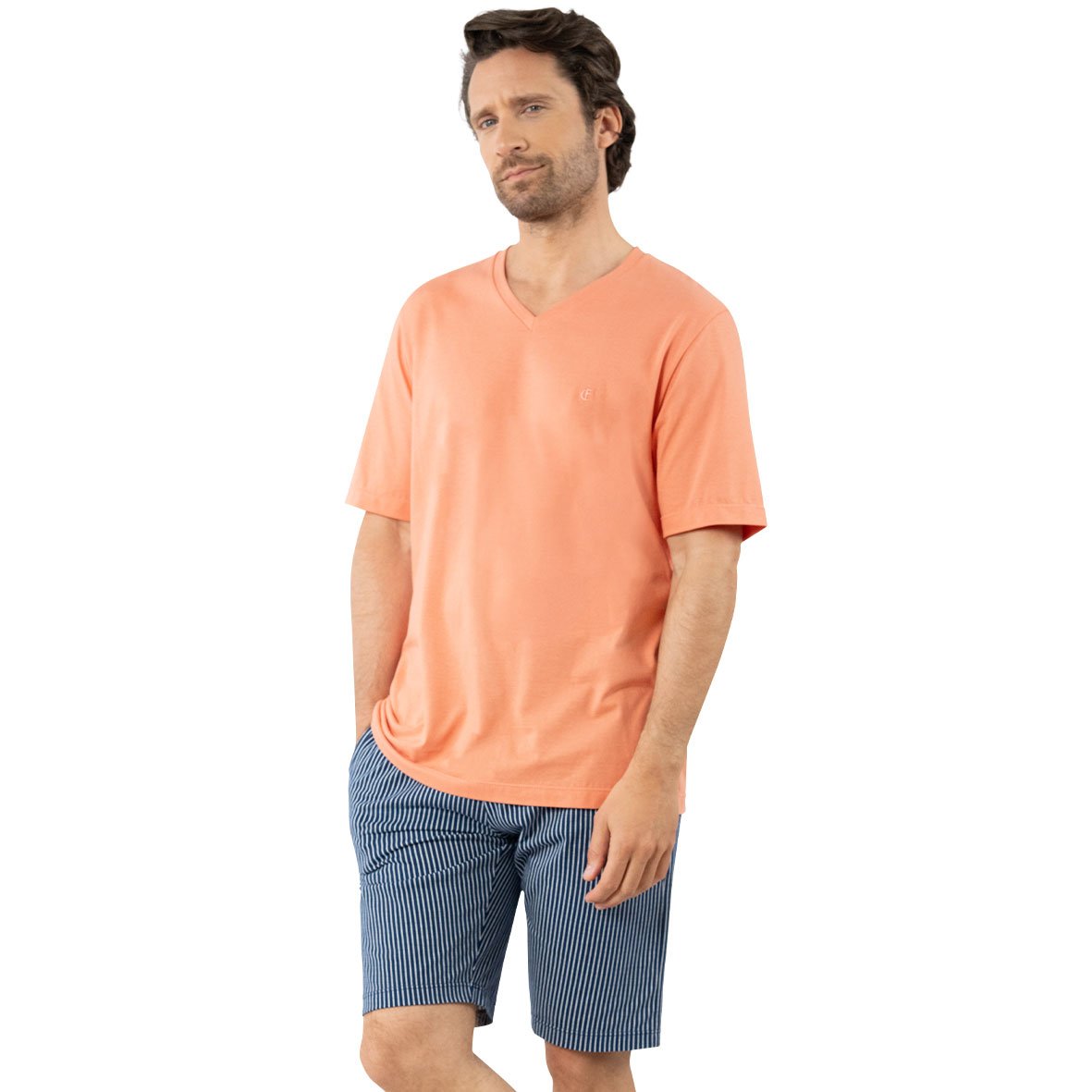 Men's short organic cotton V-neck pajamas by Eminence EMINENCE Multicolored