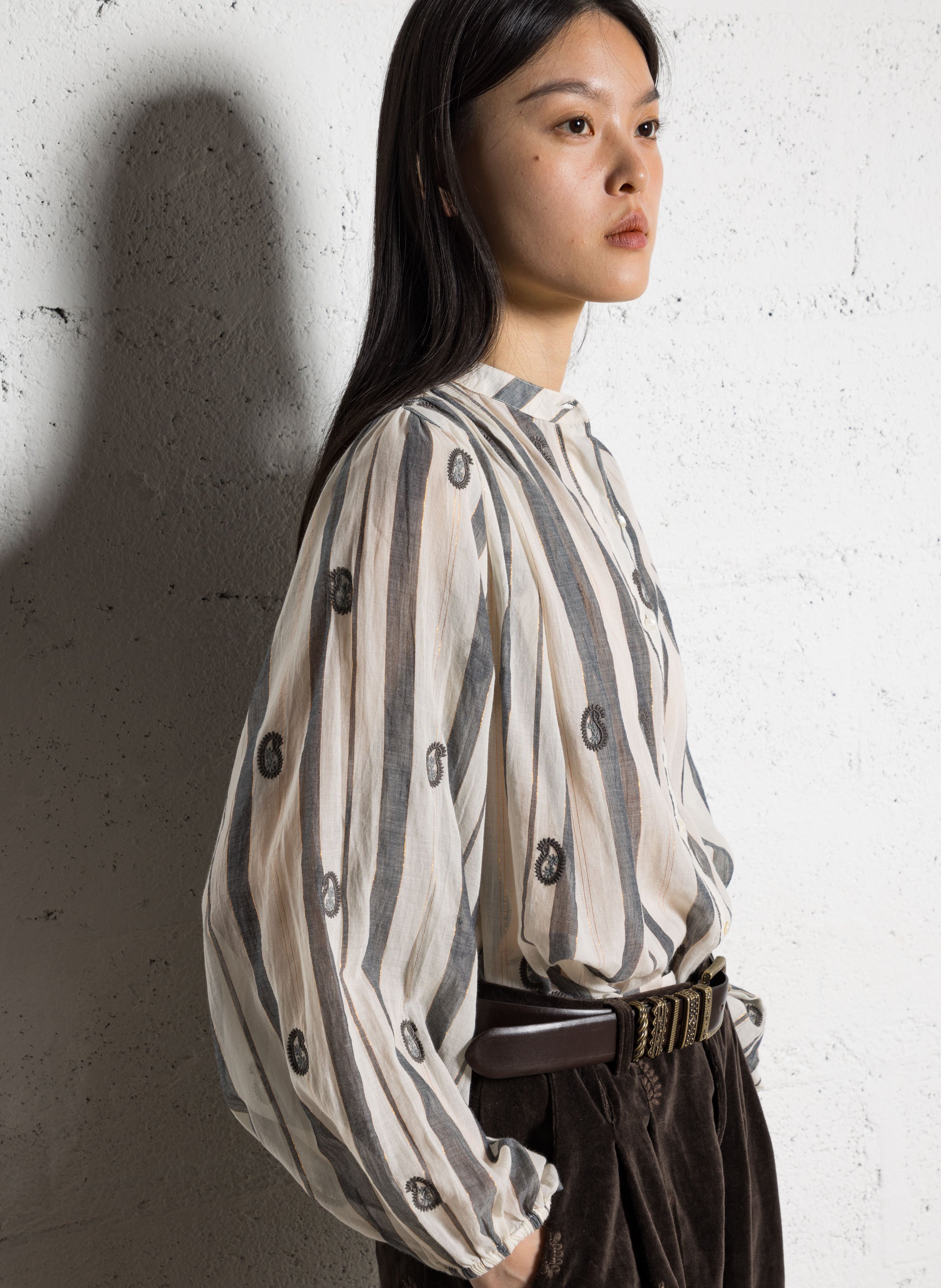 Embroidered cotton henley blouse MAISON HOTEL Beige