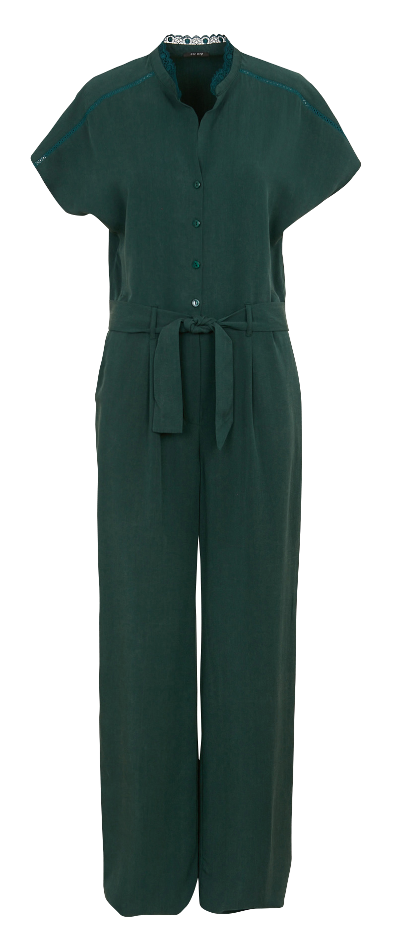 Wijde jumpsuit met ceintuur en V-hals ONE STEP Groen