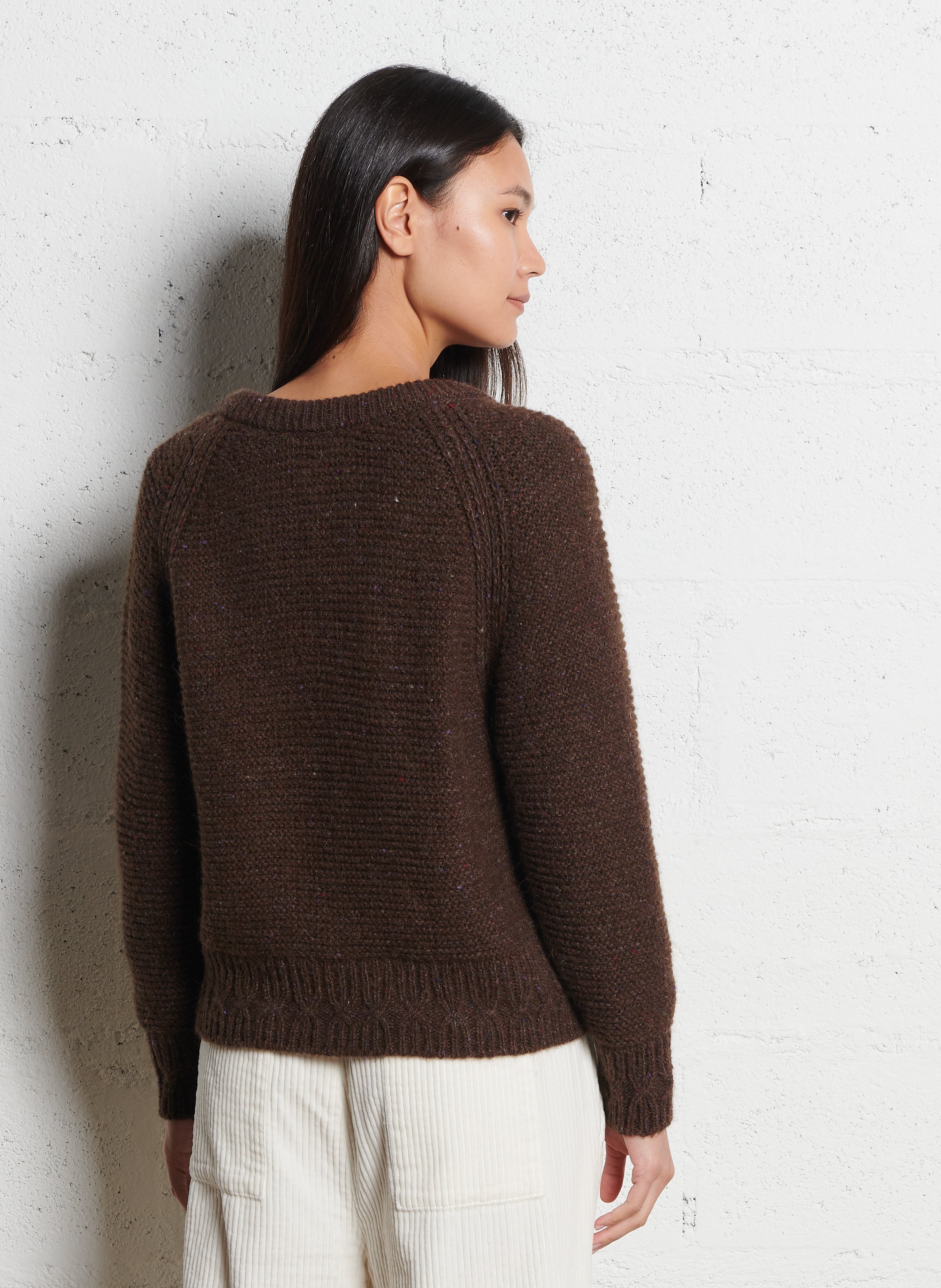 Gerade geschnittene Wollmix-Strickjacke mit Rundhalskragen EMILE ET IDA Braun