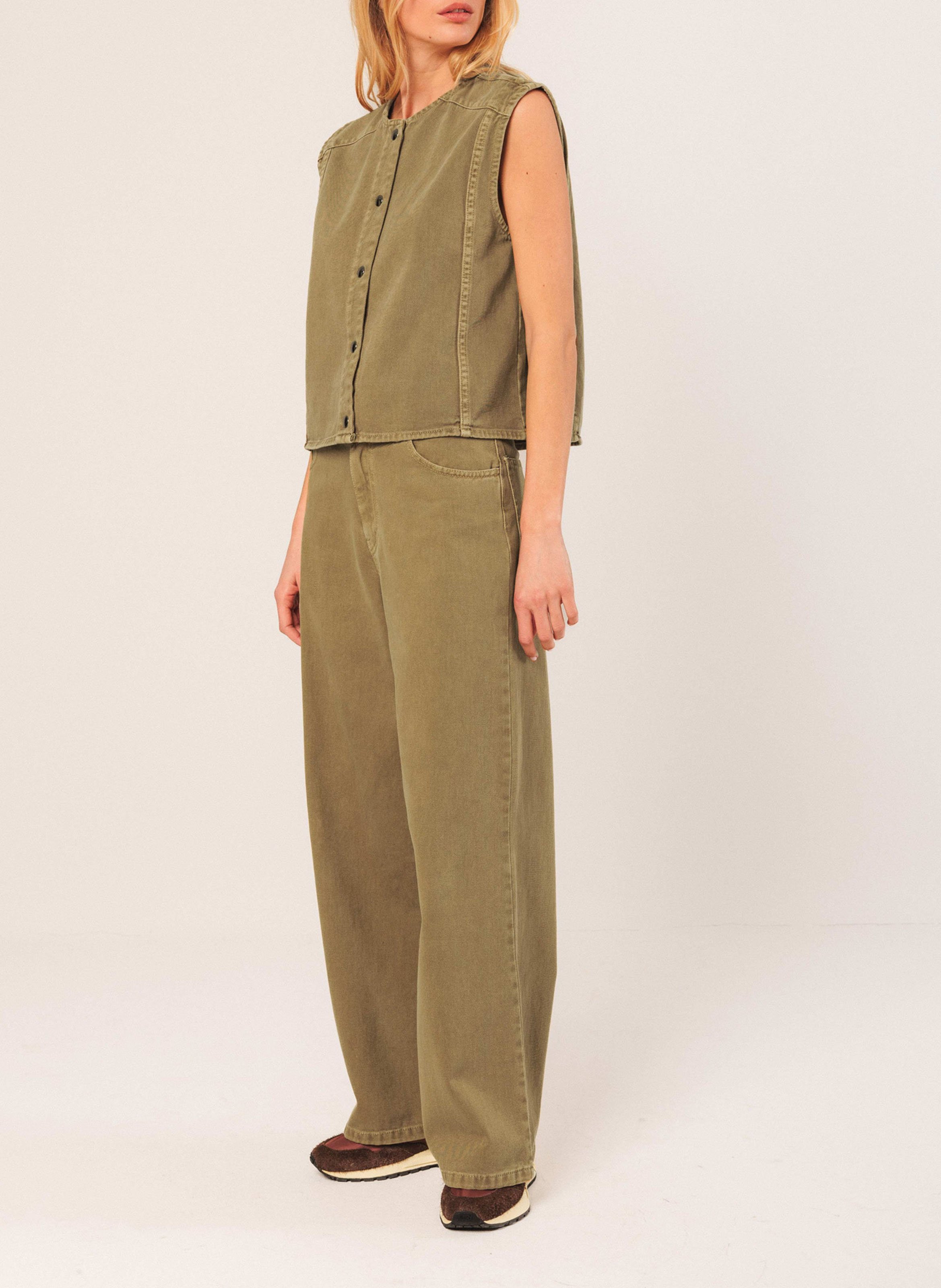 Veste ample col rond en coton INDI & COLD Vert