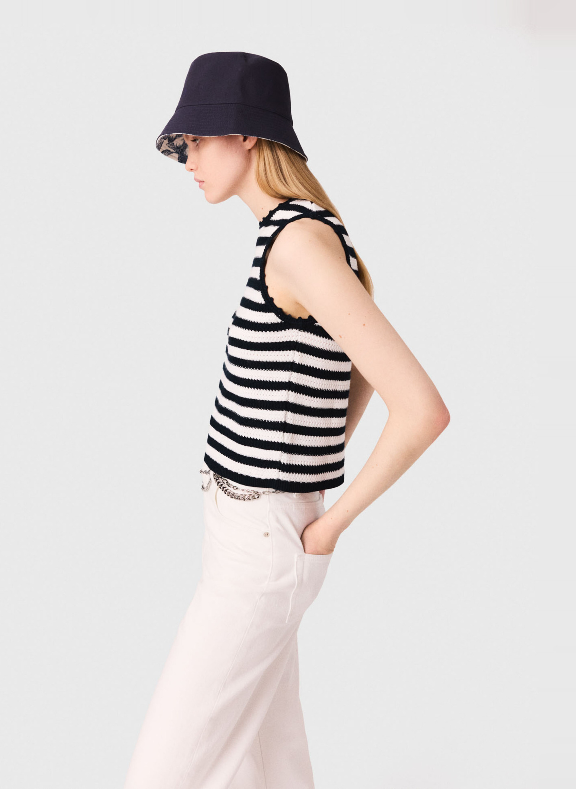 Débardeur rayé en maille MAJE Blanc