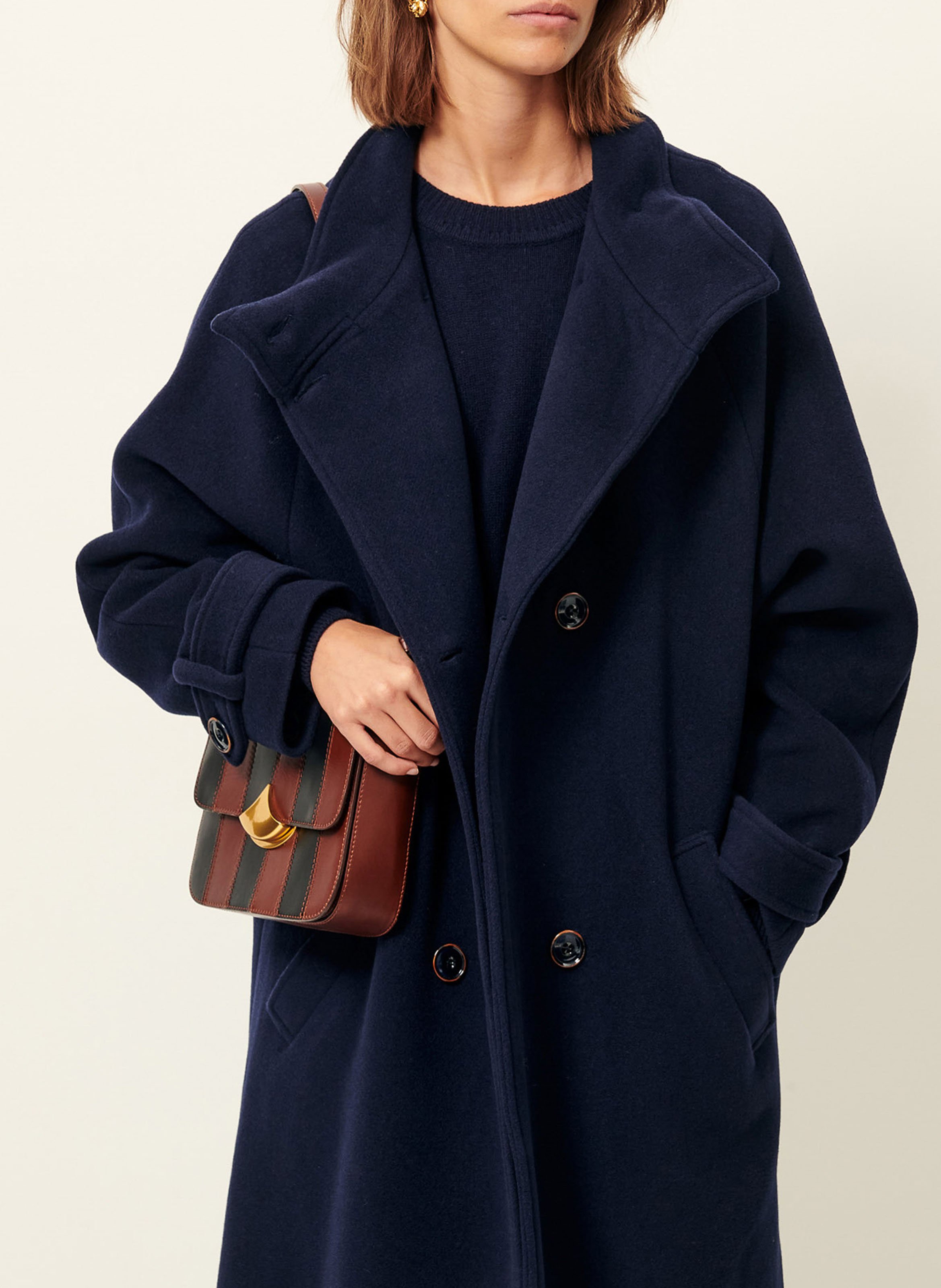 Manteau col montant en laine mélangée SESSUN Bleu