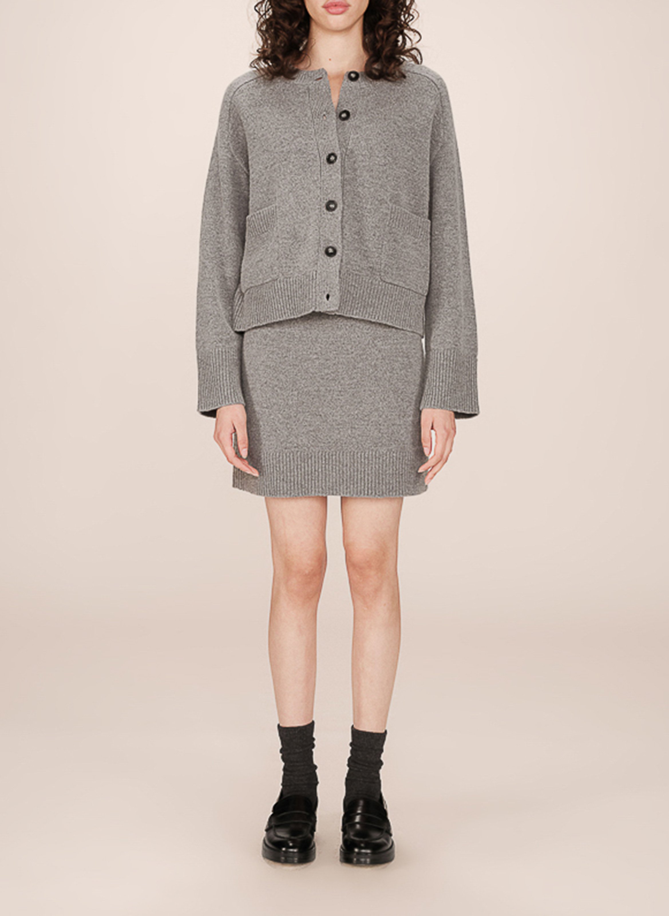 Round-neck mixed-knit cardigan GRACE ET MILA Silver