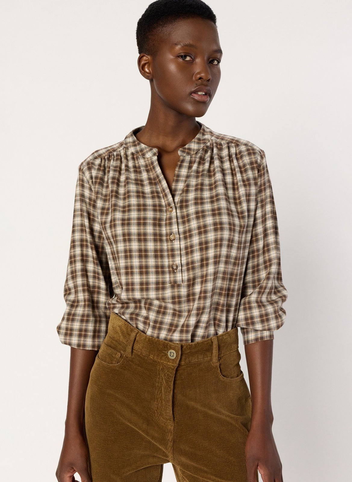 Checked Tunisian collar straight top GERARD DAREL Brown