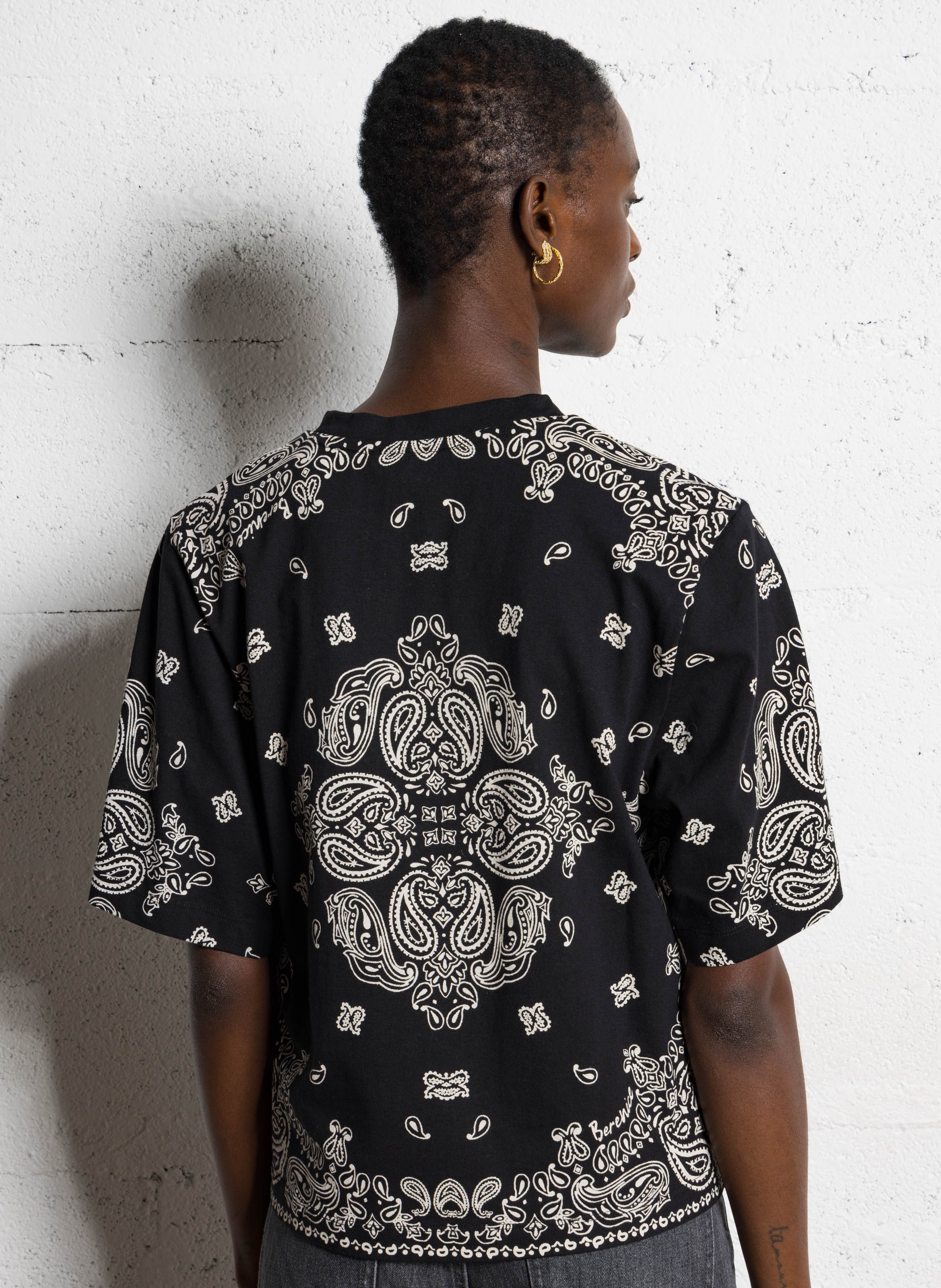 Oversize Rundhalsausschnitt Top aus bedruckter Baumwolle BERENICE Schwarz