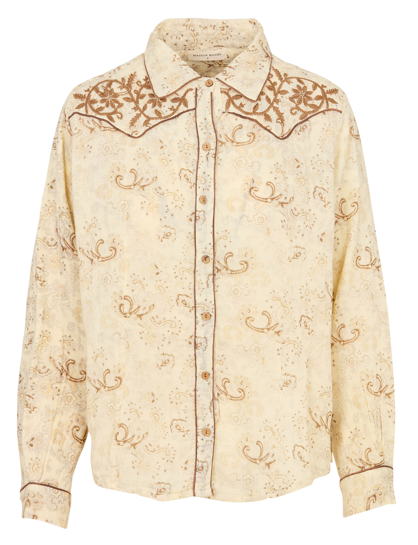 Round-neck printed cotton blouse MAISON HOTEL Beige