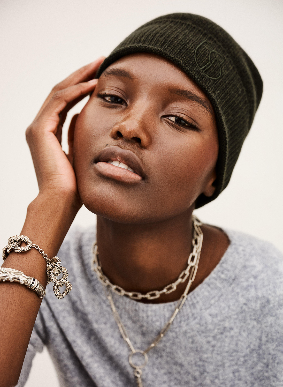 Cashmere logo embroidery beanie BA&SH Khaki