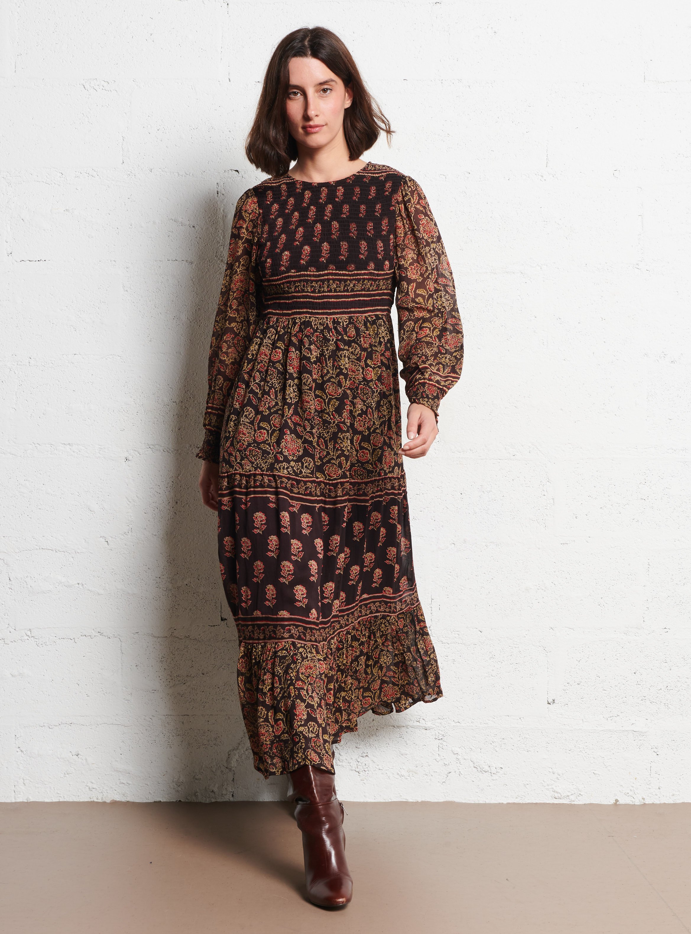 Long floral print viscose dress MAISON HOTEL Multicolored