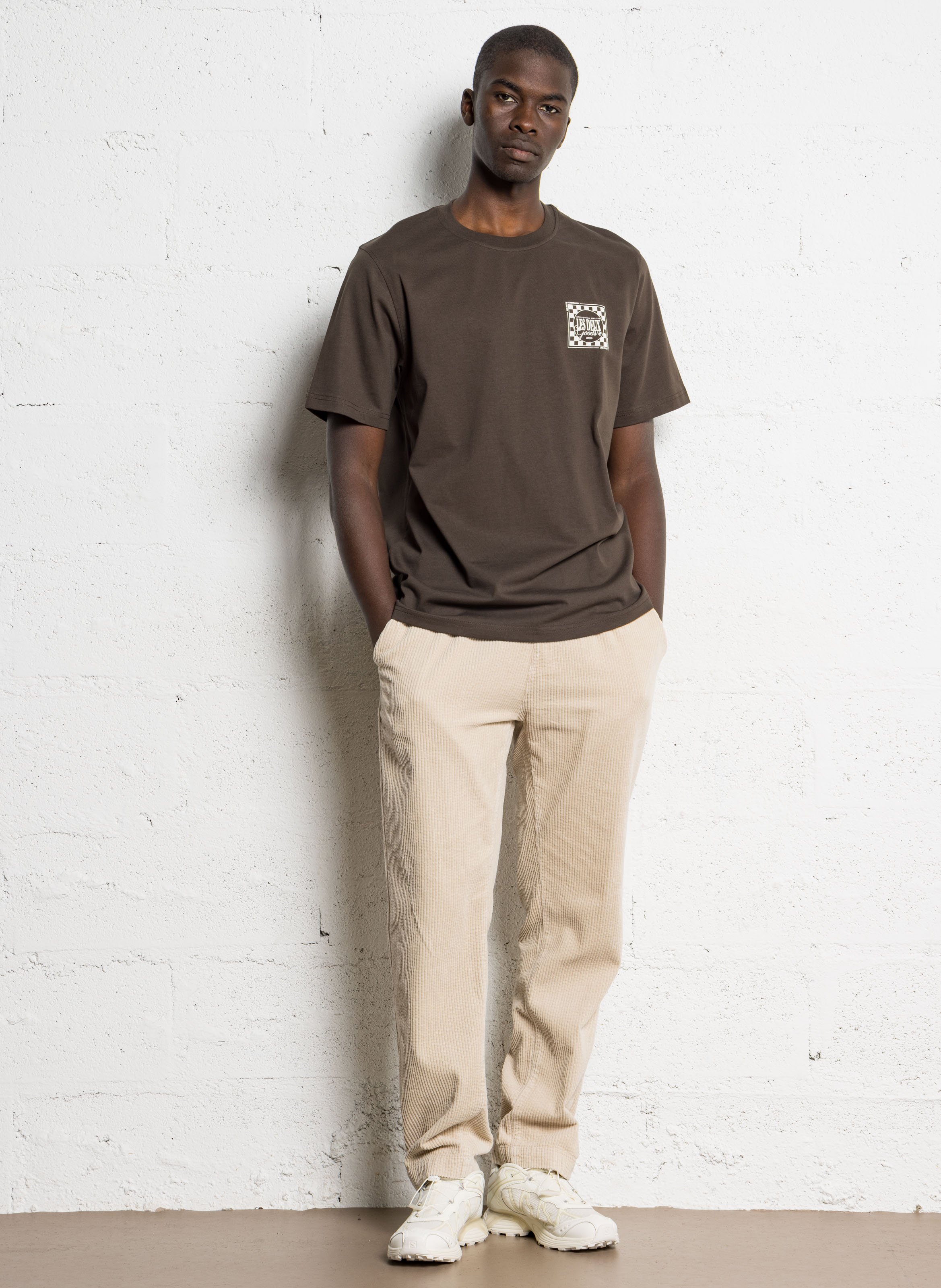 Tee-shirt droit col rond sérigraphié en coton bio LES DEUX Marron