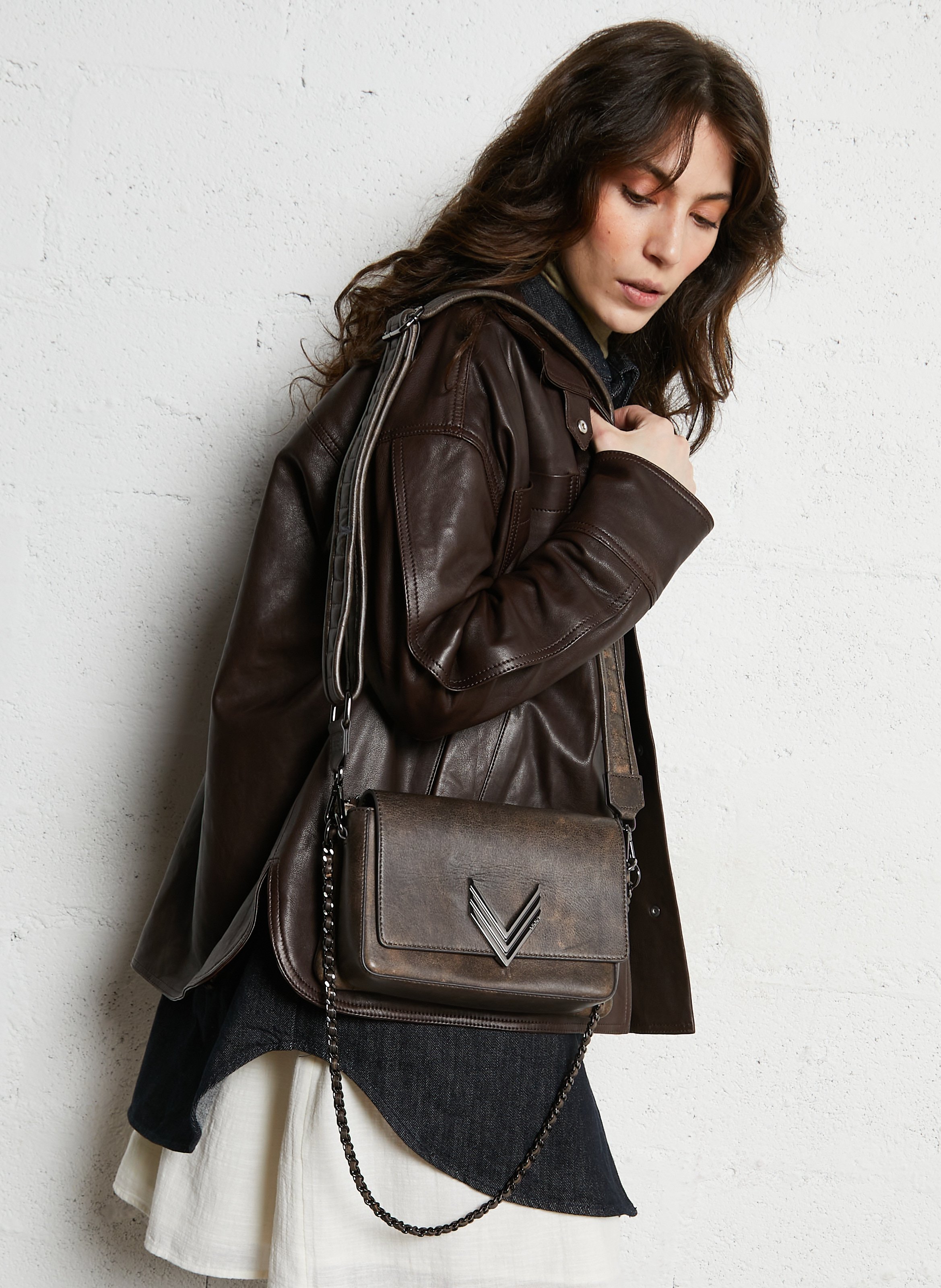 Leather crossbody bag IKKS Brown