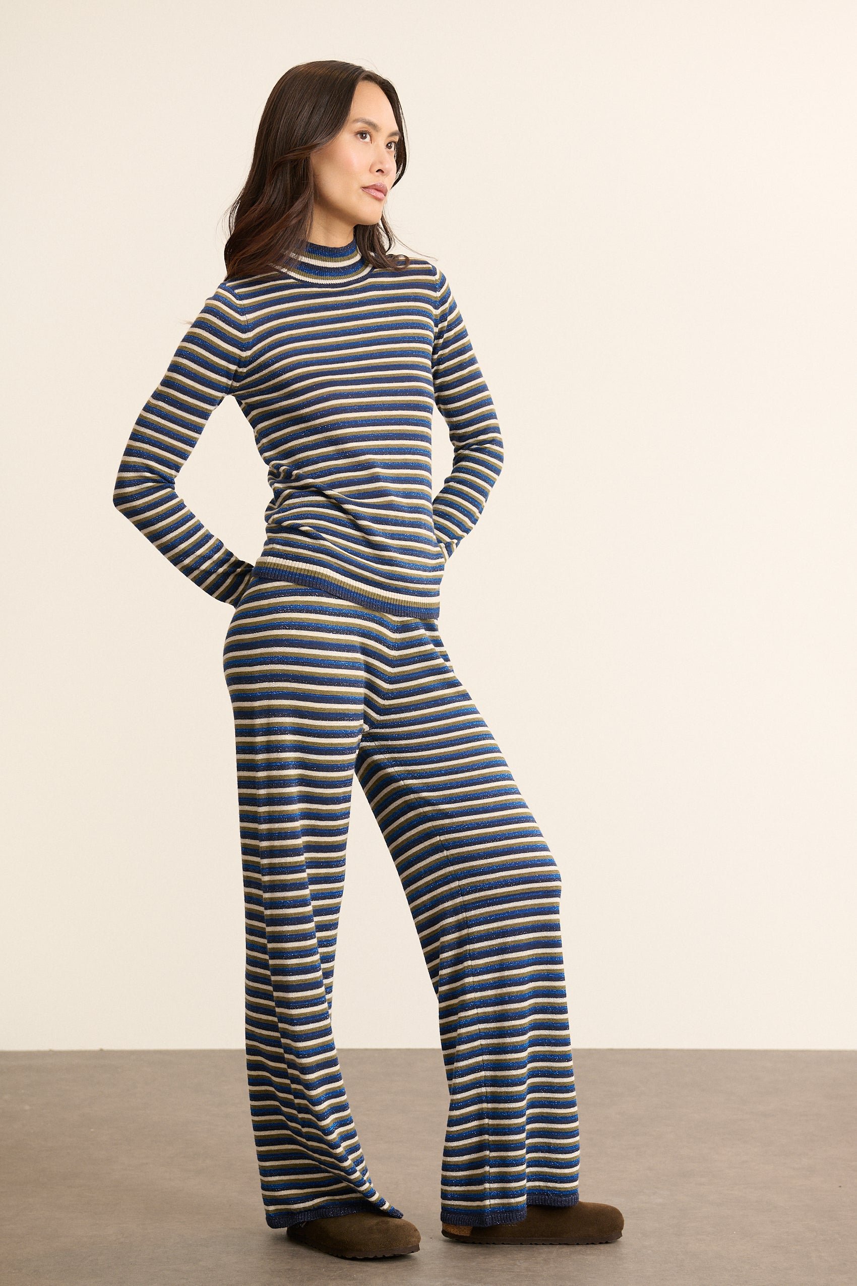 Straight knit trousers with stripes GARANCE PARIS Blue