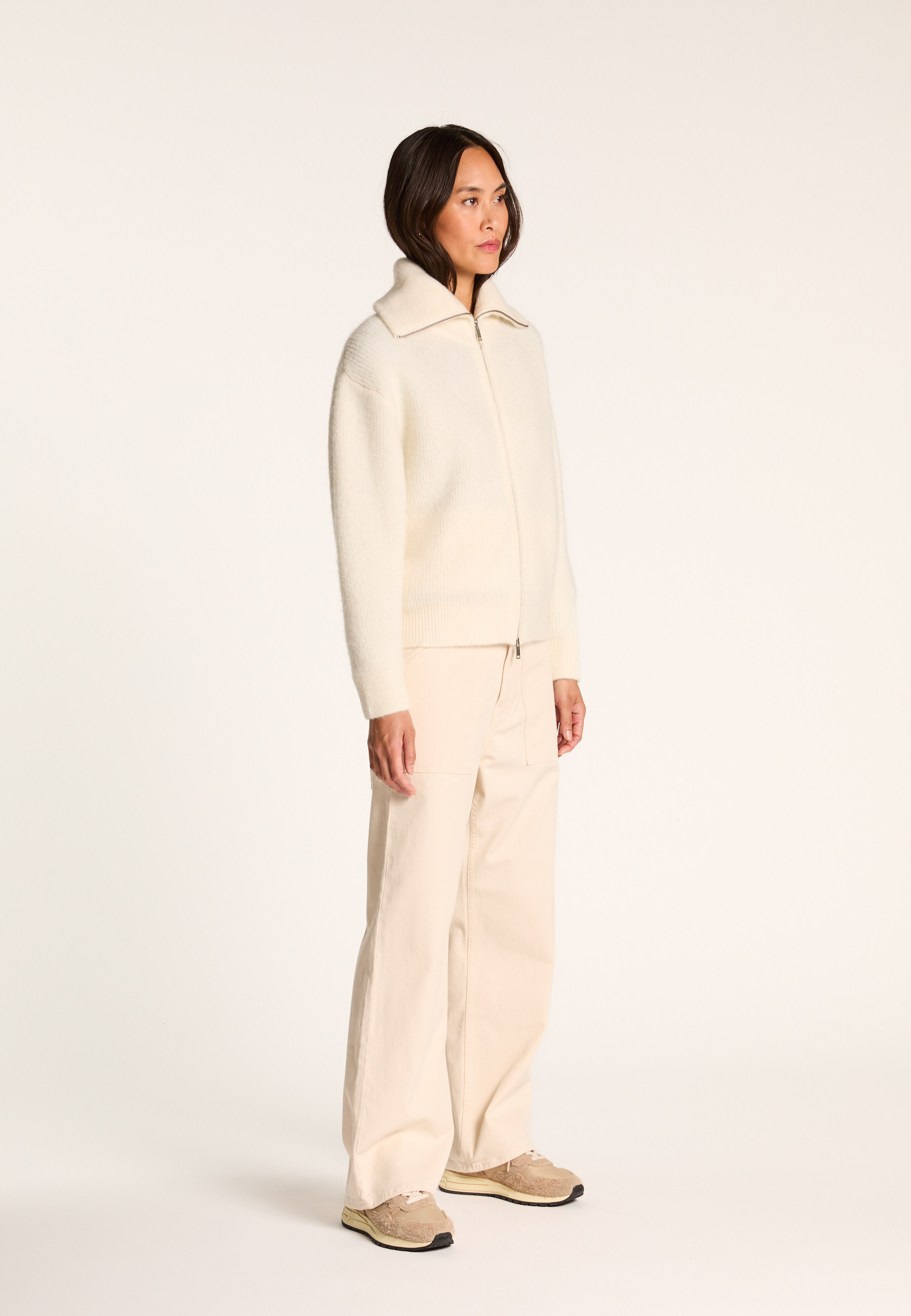 Zip-up wool and alpaca vest MAISON MONTAGUT White