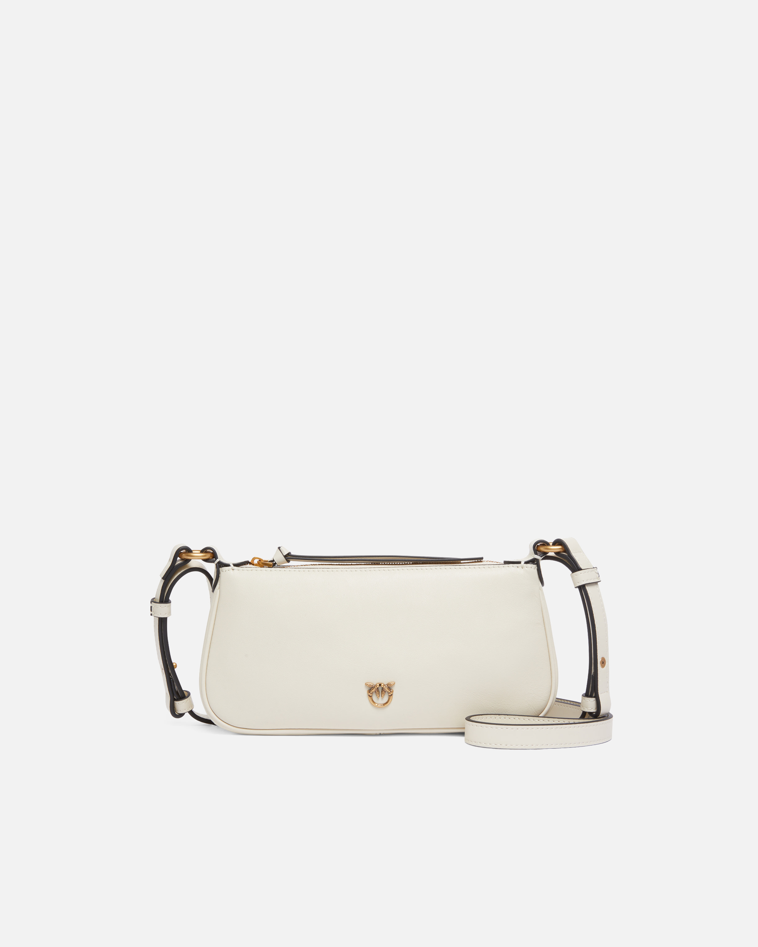 Mini leather half-moon baguette shoulder bag PINKO White