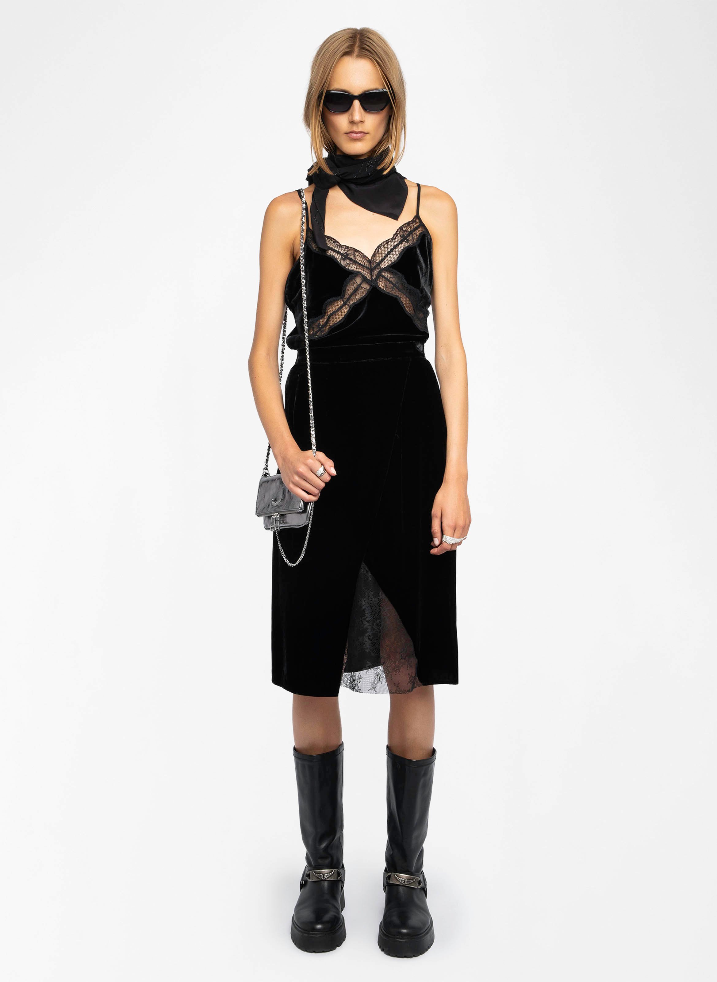 Jupe droite midi en velours ZADIG&amp;VOLTAIRE Noir