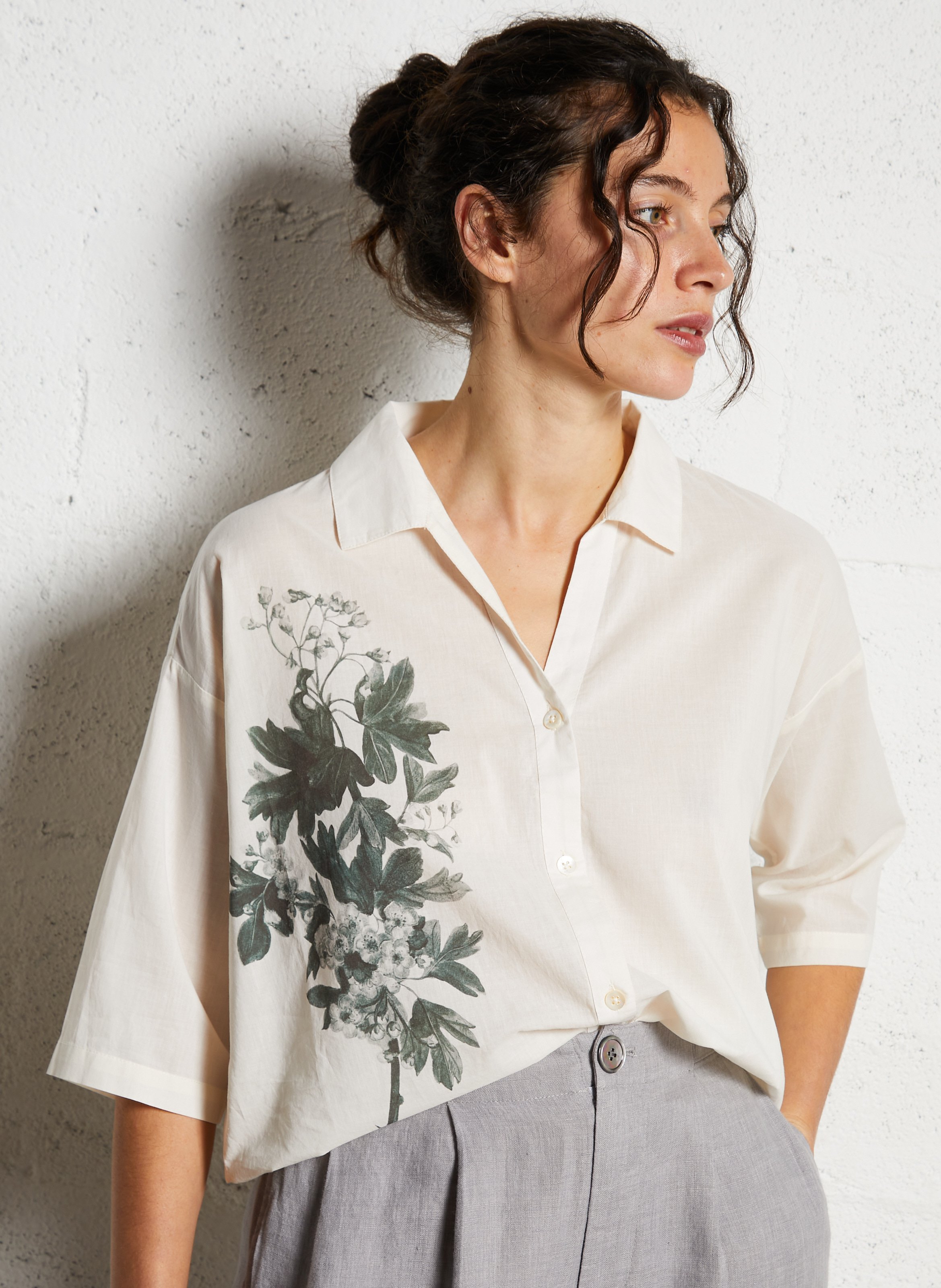 Chemise imprimée en coton NICE THINGS Beige