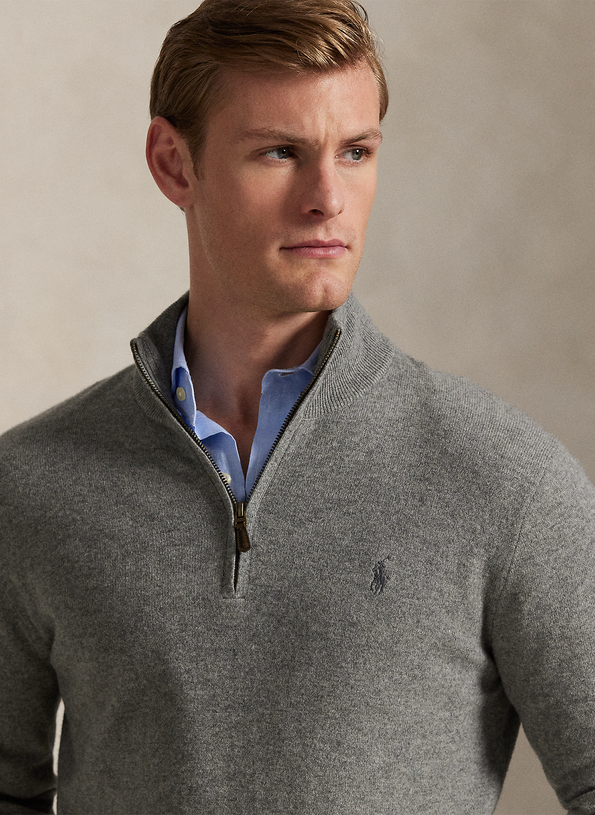 Regular-Fit-Pullover aus Merinowolle mit Stehkragen und Stickerei POLO RALPH LAUREN Grau