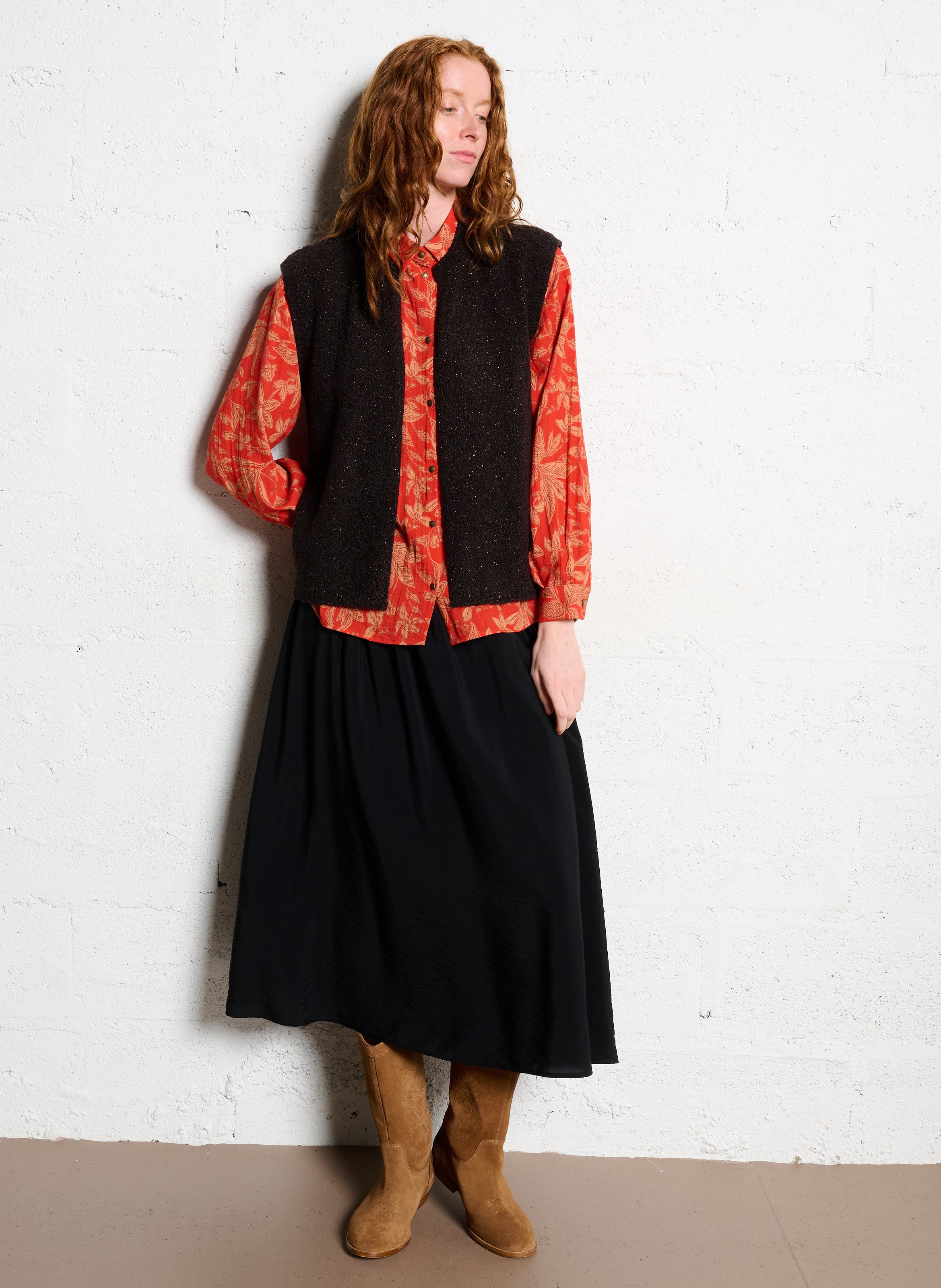 Sleeveless straight vest ONE STEP Brown